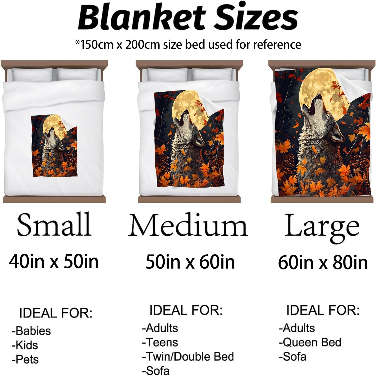 Kibue Autumn Wolf & Moon Blanket - Soft & Cozy Warm Flannel Throw - Plush Lightweight Blankets for Travel, Sofa, Bedroom, Office - Gifts for Adults Women Kids - for All Seasons 60"×50"