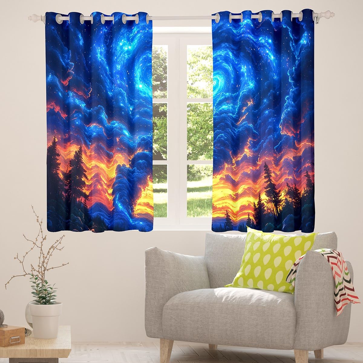Erosebridal Teal Blue Tornado Window Curtains Drapes 38" Wx45 L,Nebula Tornados Curtains for Kids Teens Adults,Natural Disaster for Storm Chaser