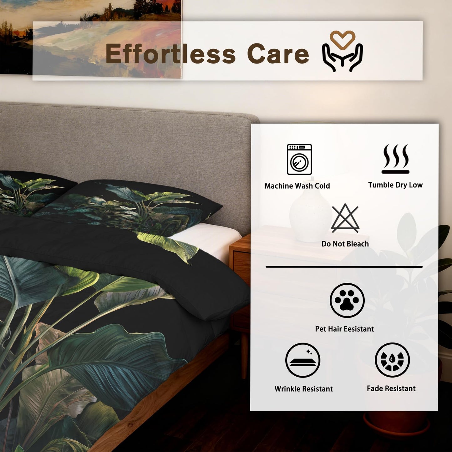 Tropical Leaves Comforter Set King Size 3Pc, Botanical Palm Leaf Pattern Down Alternative Bed Comforter, 2 Pillow Shams, Soft All Season Bedding, Tropical Leaves Bedroom Decor AF2445
