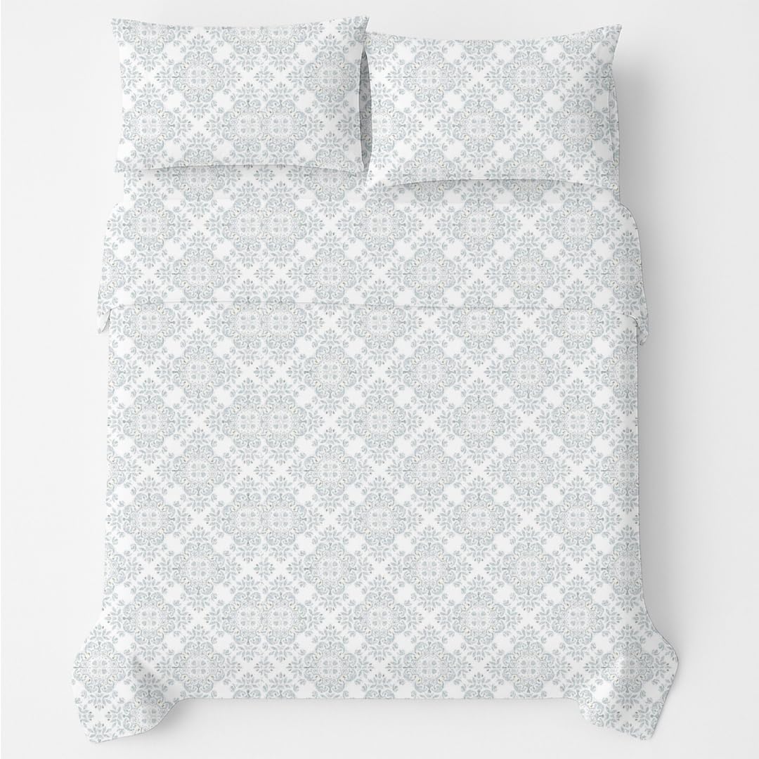 Shreem Linen Queen Sheet Set 4 Piece Bedding, Brushed Microfiber Soft Sheets for Queen Size Bed with Flat, Fitted Sheet, 2 Pillow Cases (Charm Paisley)
