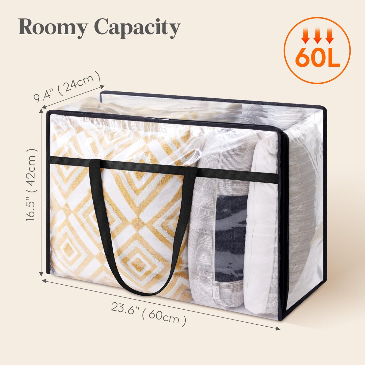 Lifewit 4 Pack Clear Clothes Storage Bags, 60L Plastic Blanket Storage Bag, Vinyl Foldable Moving Bags with Zipper, Closet Organizers and Storage Containers for Bedding, Duvet, Comforter