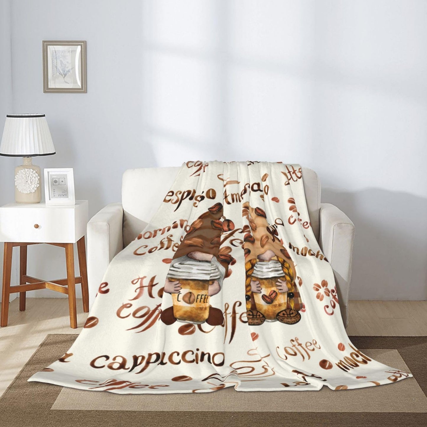 Oplp Coffee Bean Funny Coffee Gnomes Throw Blanket for Bed Sofa Couch Fleece Blankets Lightweight Soft Cozy 50"x40"