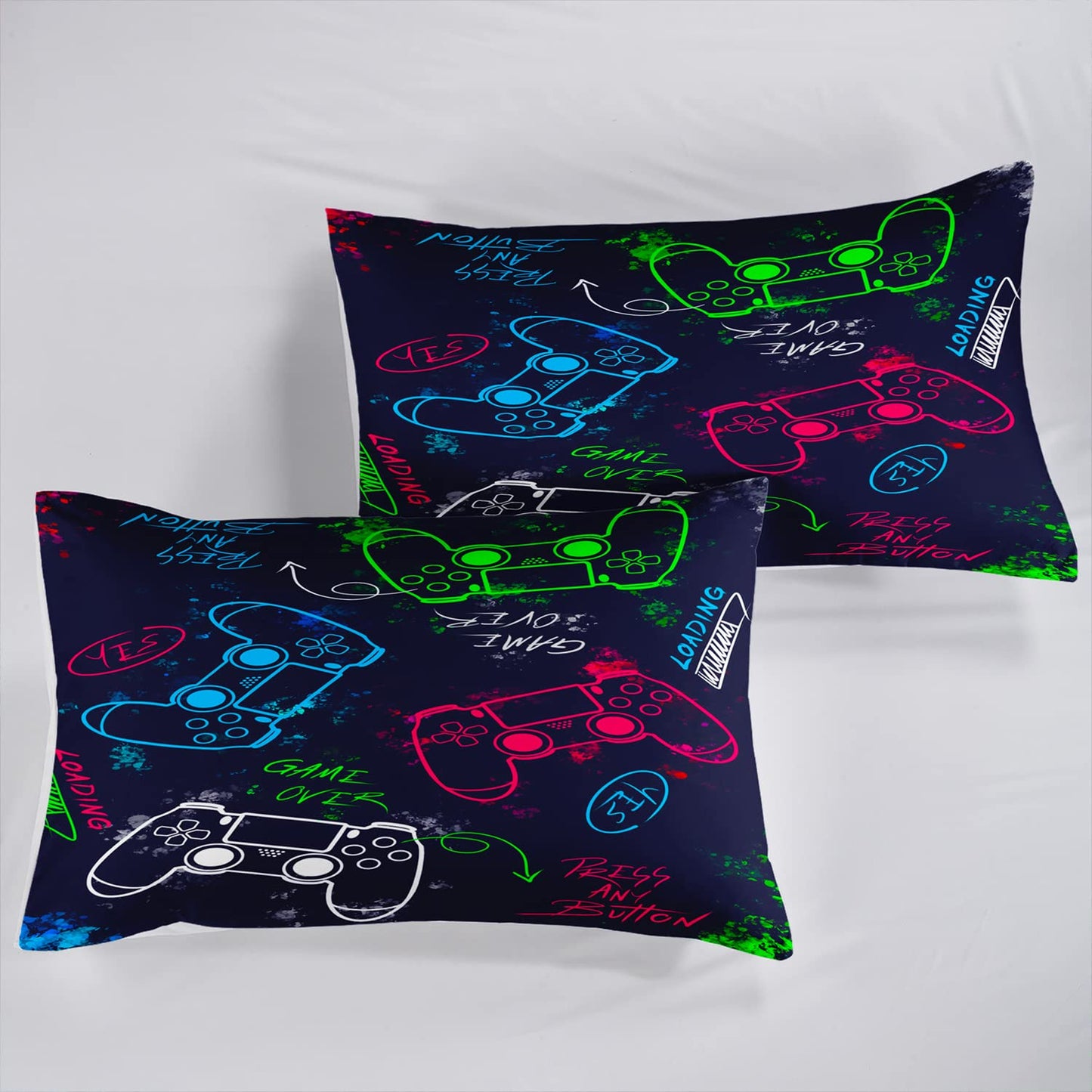 AILONEN Gamer Fitted Sheet Queen Size,Gaming Bedsheets Set,Gamepad Bed Sheet Set for Boys,Boys Video Games Bedding Set,1 Fitted Sheet and 2 Pillow Case,3 Piece