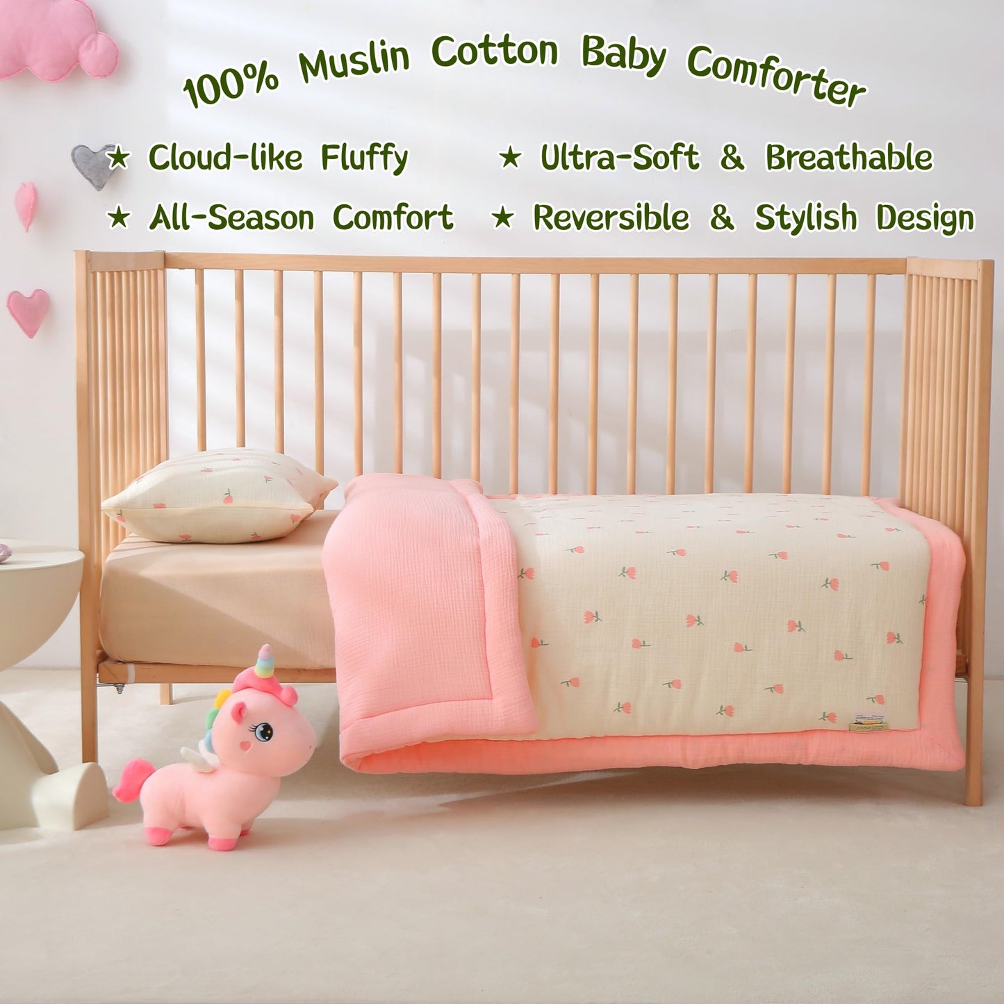 CLoucl Cotton Muslin Toddler Comforter/Quilt,Ultra Soft & Breathble Muslin Toddler Blanket,All Season Baby Blankets for Boys and Girls, Machine Washable,41"x48"