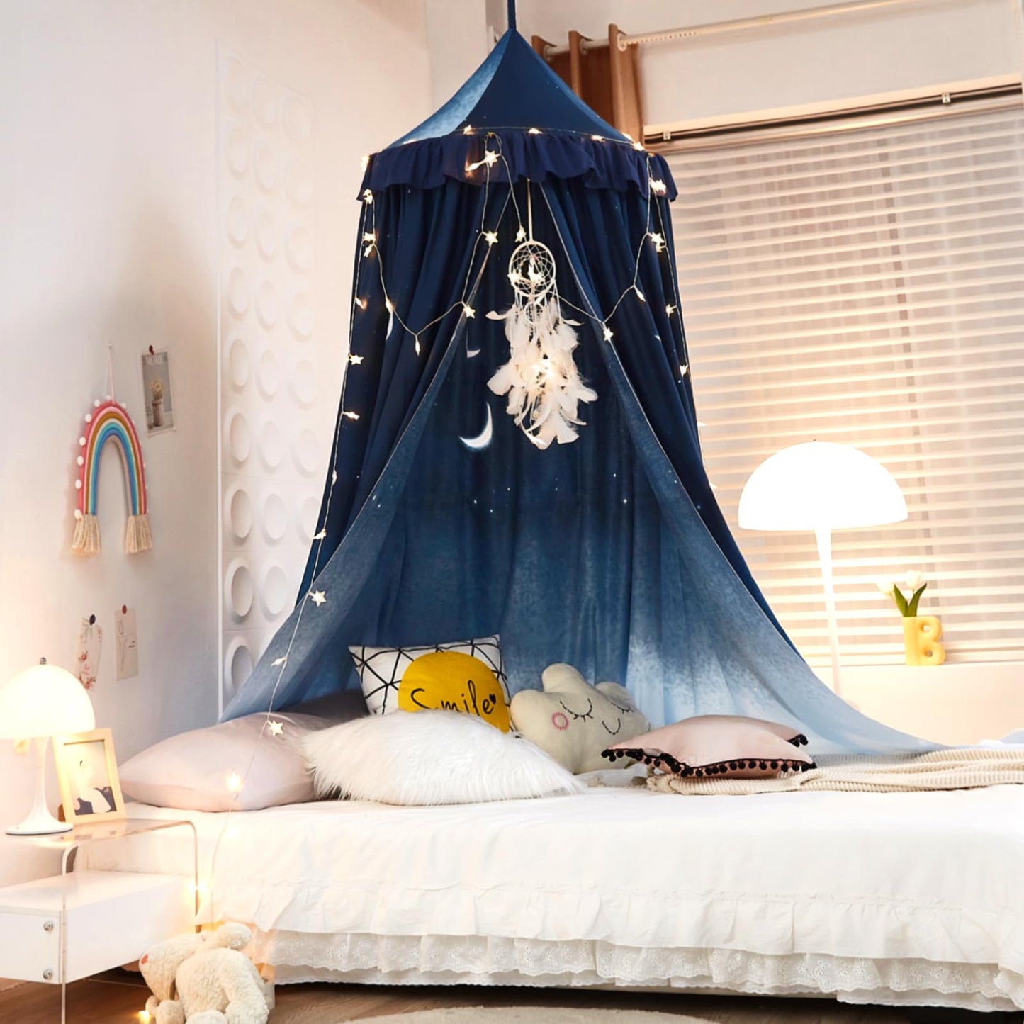 Kertnic Decor Princess Canopy for Girls Bed, Soft Smooth Playing Tent Canopy Room Decoration Castle, Dreamy Mosquito Net Bedding, Reading Nook Canopies in Home (Night Sky-Ruffle)