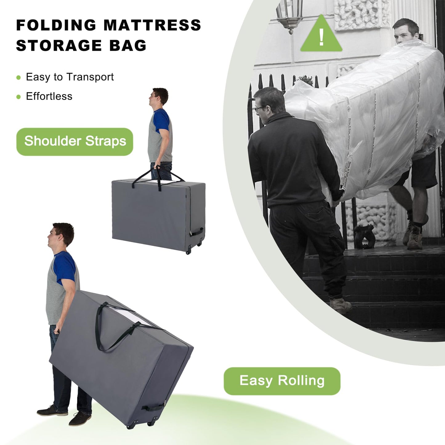 Cuddly Nest Folding Mattress Storage Bag with Wheels & Handles - 900D Heavy Duty Storage Container Fits for 6" Full Tri-Fold Mattress,Grey