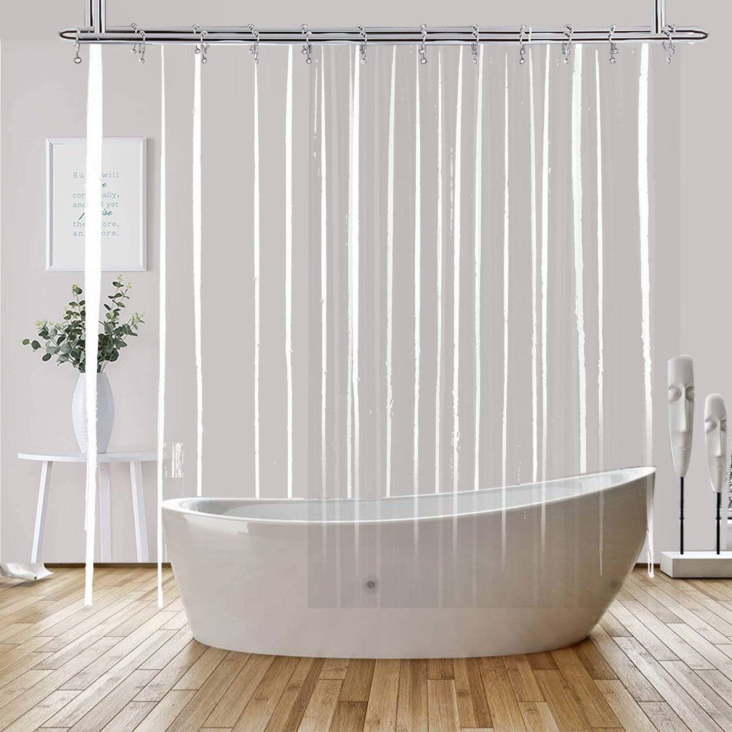 YISURE Clear Shower Curtain or Liner for Clawfoot Tub Short Length 180x65 Inch, Wrap Around Tub Curtains Liner PEVA Waterproof Shower Liner Circular Oval Circle Freestanding Round Surround