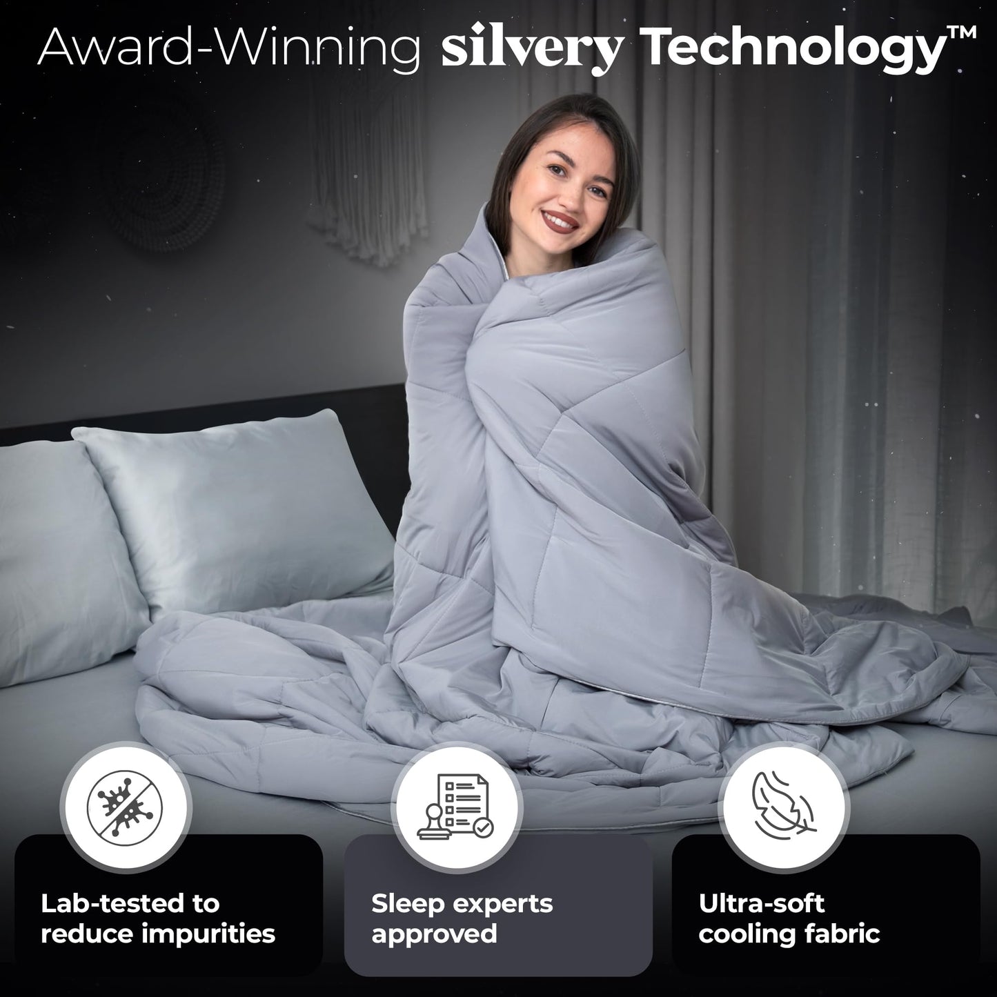 Silvery Silver-Infused Cooling Comforter – Award-Winning Self-Cooling Blanket for Hot Sleepers with Self-Cleaning Silvery Technology for Sweat-Free & Cool Sleep (Gray, Twin/Twin XL (68" x 90"))