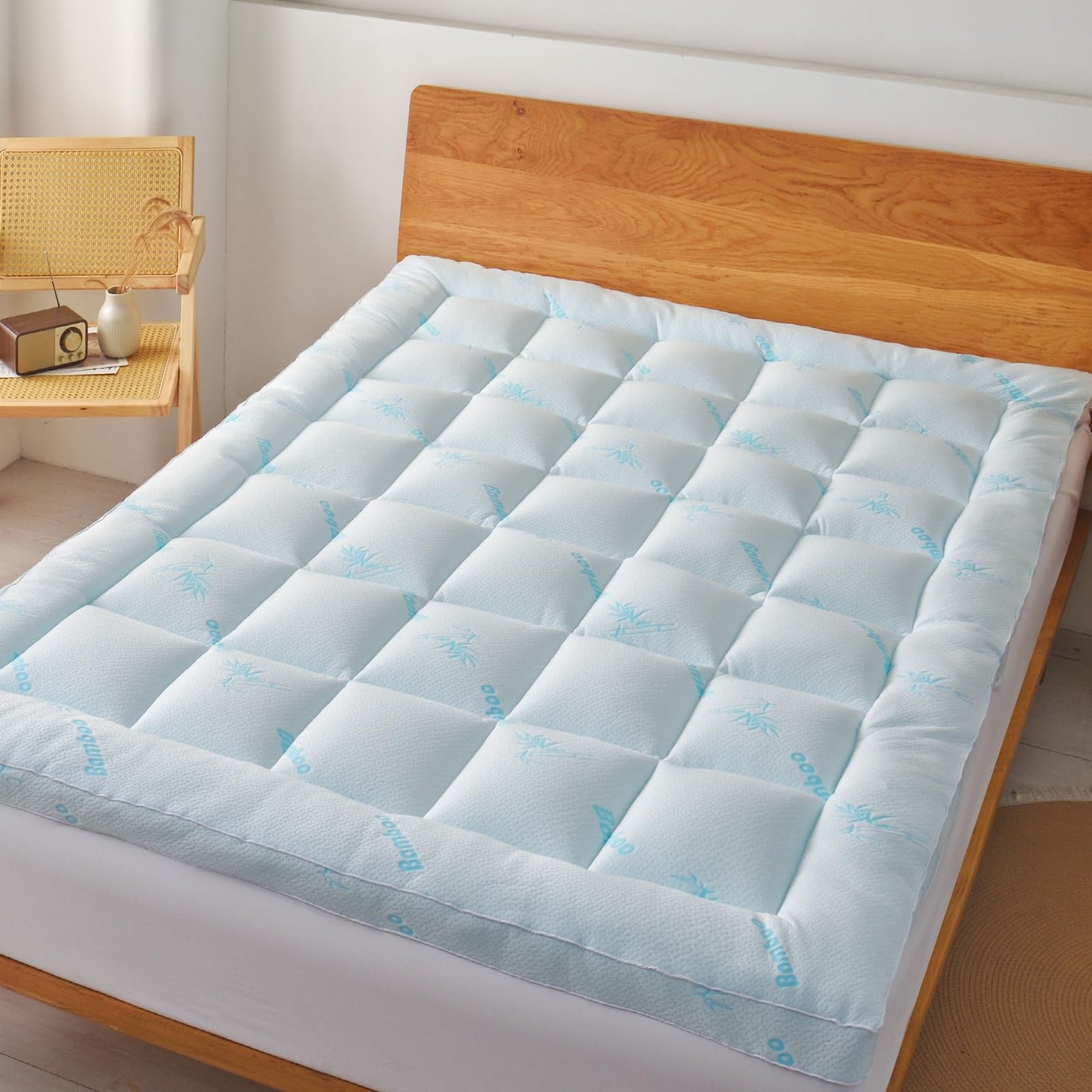 Favorland Mattress Topper Full Size - Cooling Extra Thick Breathable Viscose Made from Bamboo Mattress pad - Soft Quilted Fitted Mattress Cover with 900 GSM Down Alternative Fill (8-21”Deep Pocket)