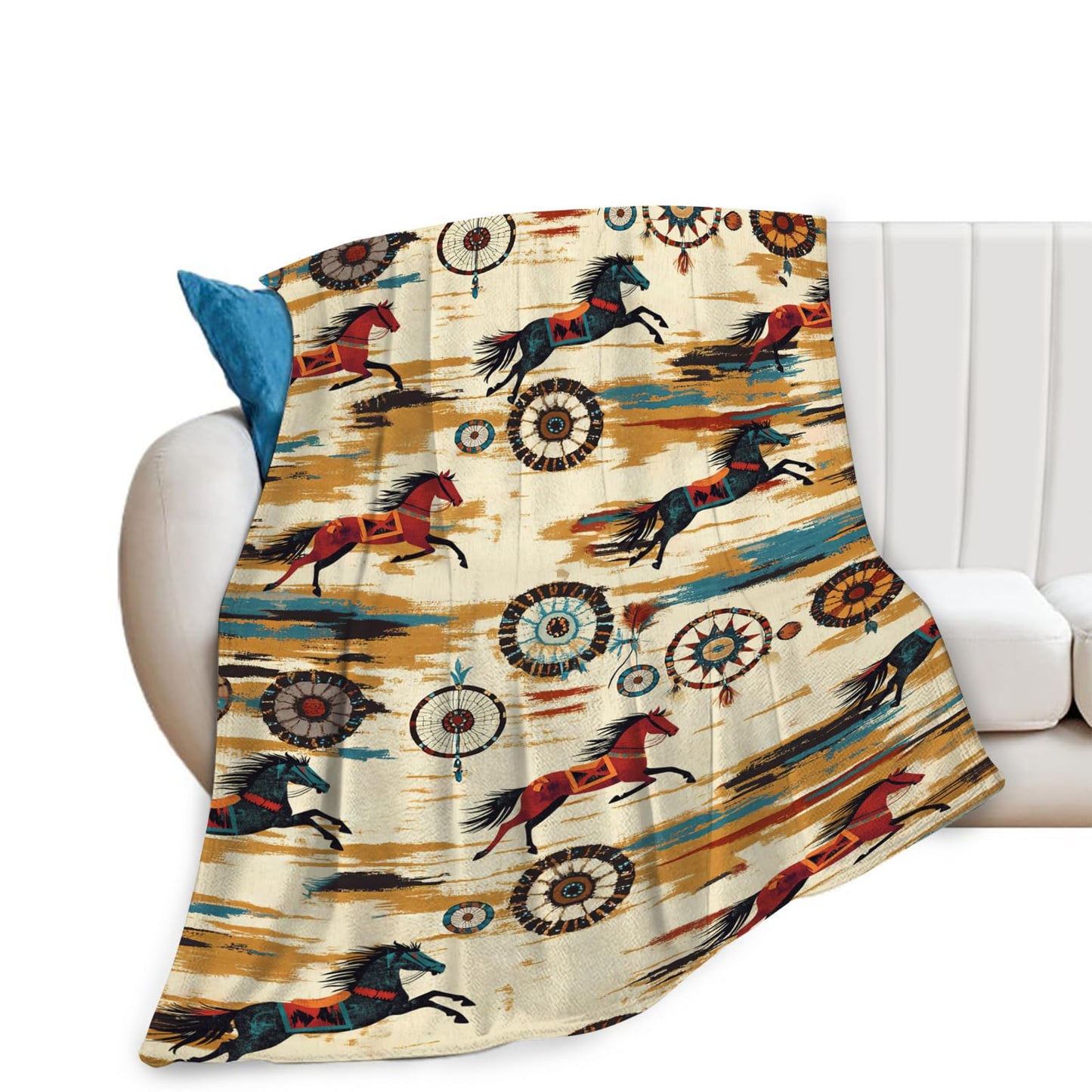 Dynova Horse Blanket Cozy Plush Western Cowboy Throw Blankets Fuzzy Flannel Fleece Cowgirl Native Gifts for Girls Boys Women Men 50"X40"