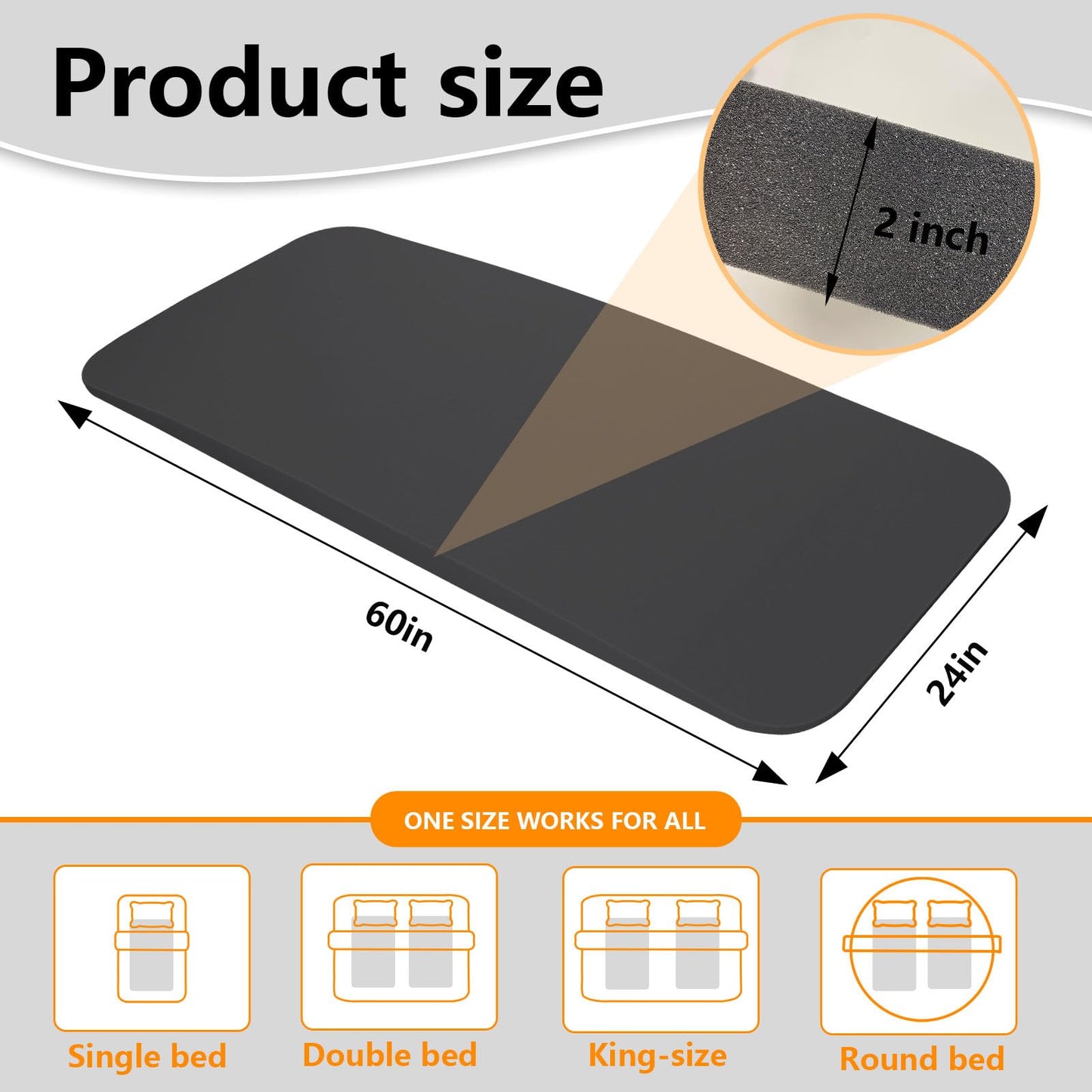 60" L Sagging Mattress Support Dip Fixer High Density Under Mattress Support Foam for Sinking & Sinking Bed Repair Extends Life Firm Support Pad 60"X24"X2" (Black)