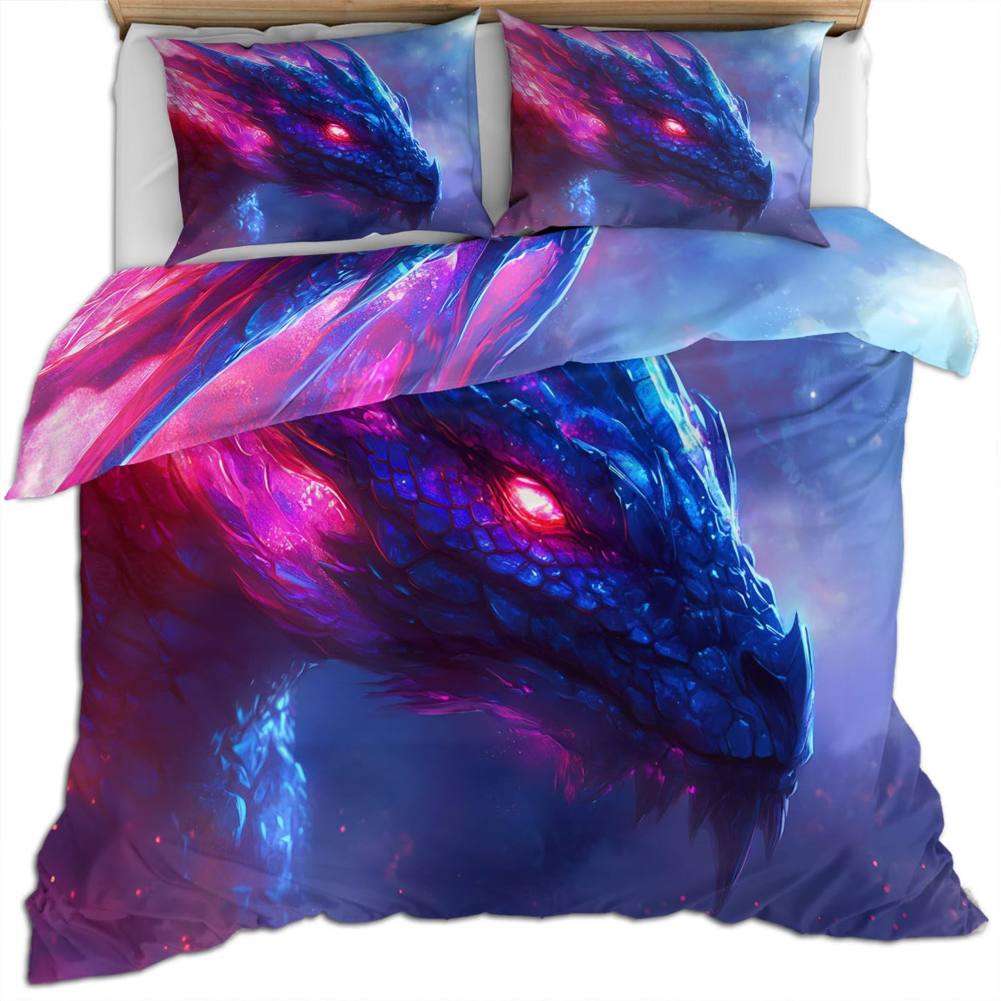 PAISUOQ Dragon Bedding Duvet Covers, Fantasy Dragon Comforter King Size, Western Animals Bedding Sets with Zipper & Ties, 3 Pieces with 2 Pillowcases, Home Decor & Gifts