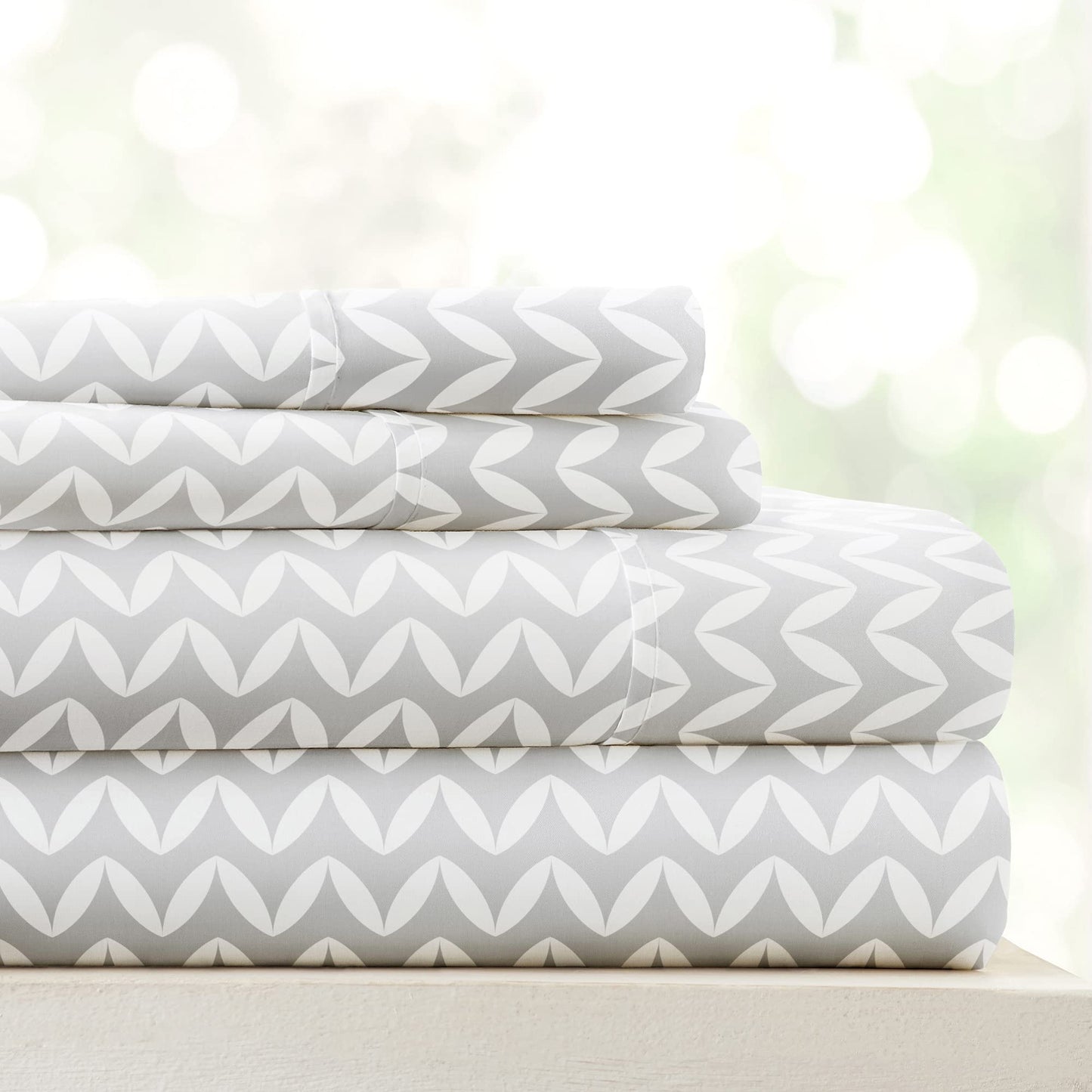 Linen Market Double-Brushed Patterned Microfiber Full Sheet Set 4 Piece – Oeko-TEX Certified Ultra Soft & Wrinkle-Free - 16" Deep Pocket Sheets - Easy Care Full Size - Puffed Chevron Light Gray