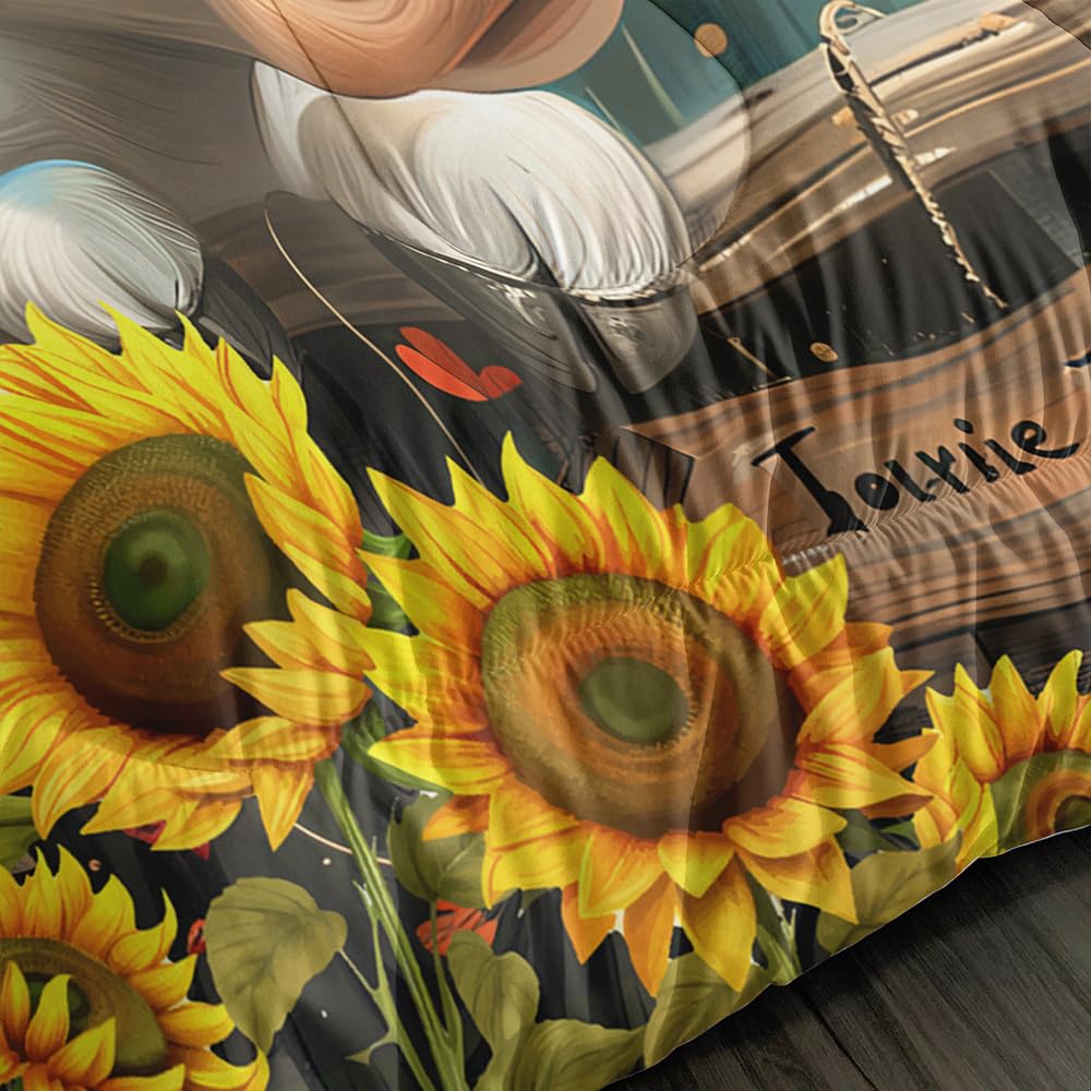 XYNHML Cute Cow Print Comforter Set Twin Size Sunflower Highland Cow Bedding Set Farm Animals Cow on Fence Quilt Bed Set with 1 Comforter and 2 Pillowcases for Kids Boys Girls Room Decor, D-cow2