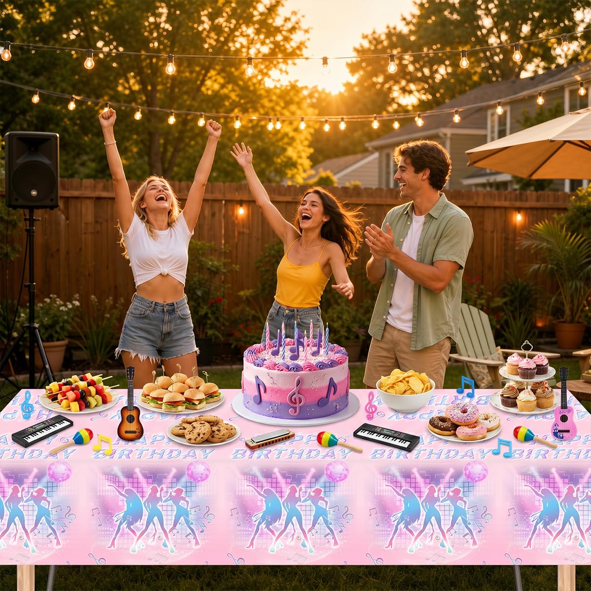 Gilyaoic Disposable Music Party Tablecloth, Plastic Magical Music Themed Disposable Plastic Table Covers, 3 PCS, 108”x54”