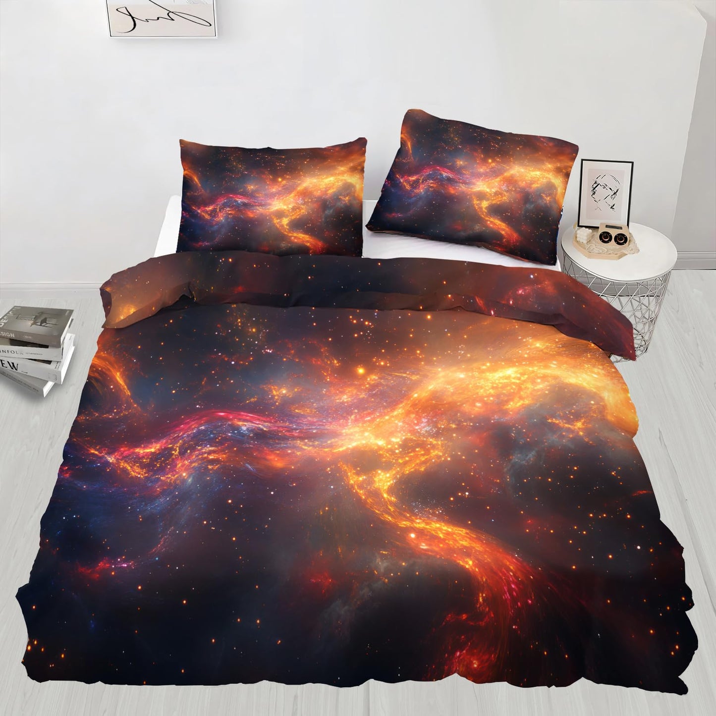 PAISUOQ Galaxy Duvet Cover Full Size, Space Landscape Bedding, 3 Piece, Soft Microfiber Patterned Comforter Cover with Zipper Ties & 2 Pillowcase, Cosmic Nebula Bedroom Decor & Gifts