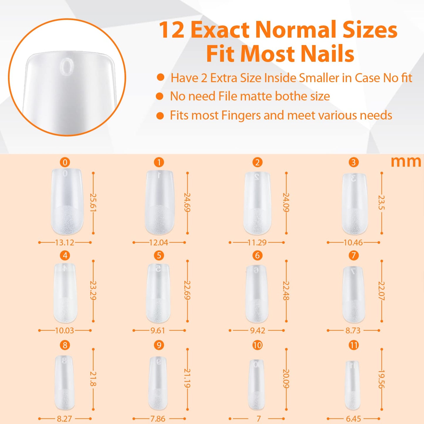 UNA GELLA Short Square Fake Nails Tips Full Matte 504 pcs Square Press on Nails Pre-shape for Full Cover Acrylic Nails French False Nails 12 Sizes False Soft Gel Tips