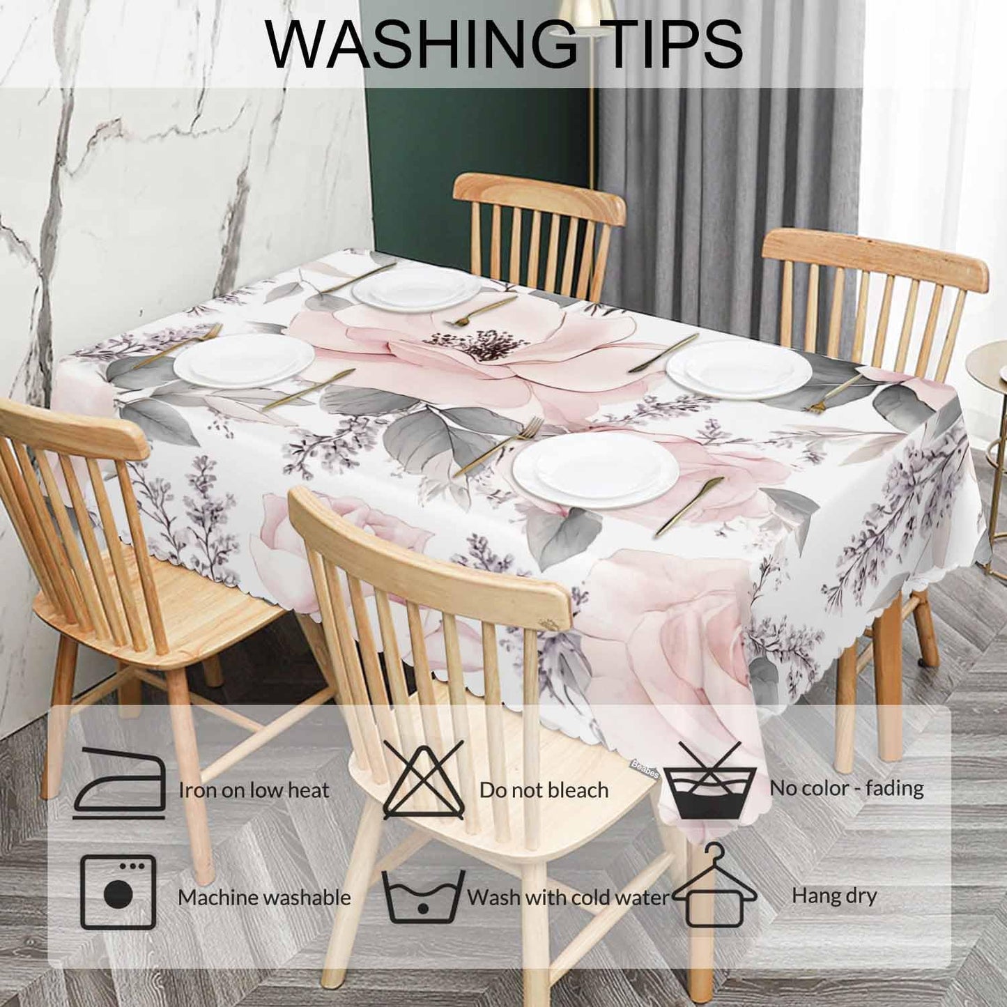 Beabes Rose Tablecloth for Rectangle Tables Bloom Rose Peony Flowers Picnic Table Cover Indoor and Outdoor Table Cloth Camping Tablecloths for Dinner Kitchen 52"X70" Pink