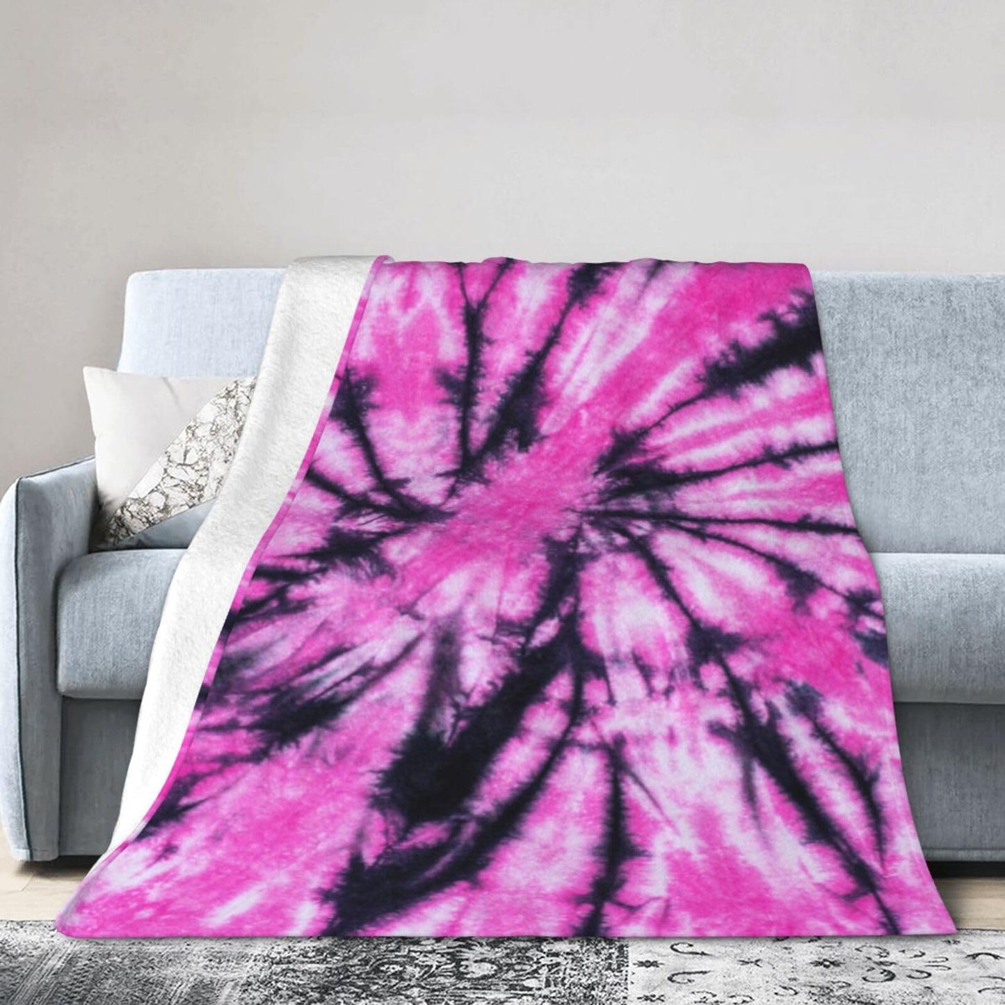 Gbuzozie Pink and Black Tie Dye Fleece Blanket Lightweight Ultra-Soft Throw Blanket for Sofa Couch Bed Camping Travel - Super Soft Cozy Microfiber Blanket 50"X40"
