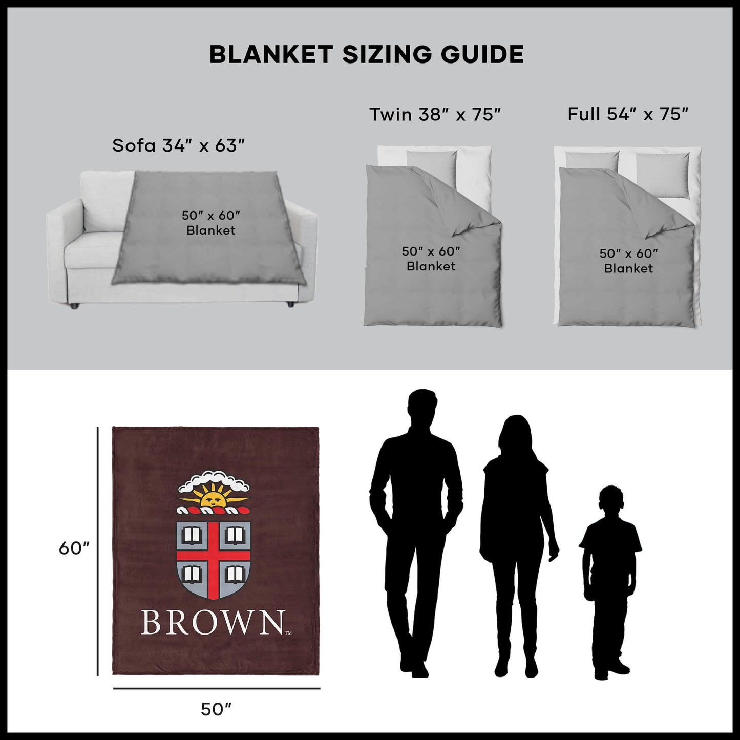 Northwest NCAA Brown University Bears Silk Touch Sherpa Throw Blanket, Ultra-Soft Fleece, Ivy League Official Team Logo, Cozy Plush Bedding, 50 x 60 Inches