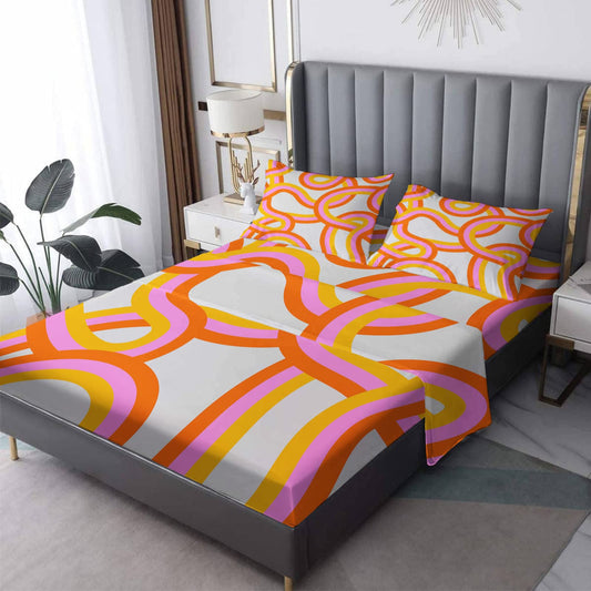 NOGAWA Abstract Sheets Full Size, 70s Retro Bed Sheets, Patterned Bedding Sheets & Pillowcases 4 Piece Set - Soft Microfiber Deep Pocket Fitted Sheet & Flat Sheet & 2 Pillow Cases