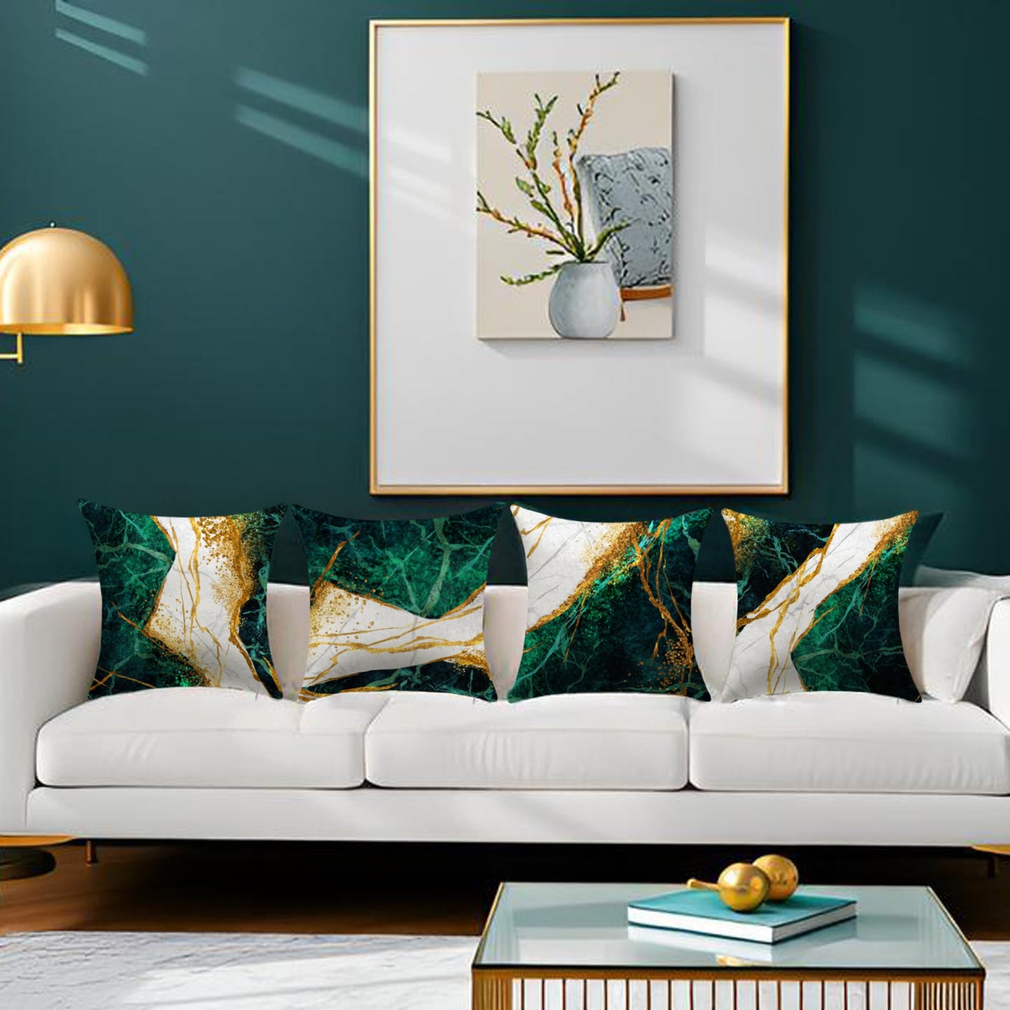 LDJRSY Green Gold Gray Decorative Throw Pillow Covers Set of 4