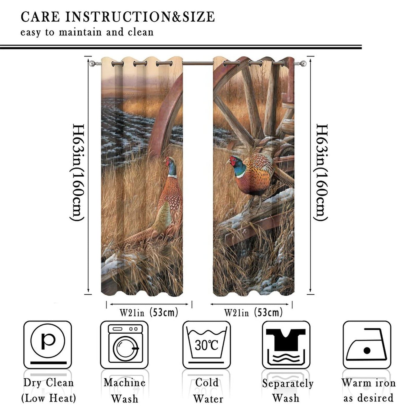 Kazynee Rustic Pheasants Ultra Soft Premier Blackout Curtains,Camouflage Wildlife Pheasants Retro Forest Country Farmhouse Thermal Insulated Bedroom Noise Reducing Grommet Top,2 Panels 63L x 21W