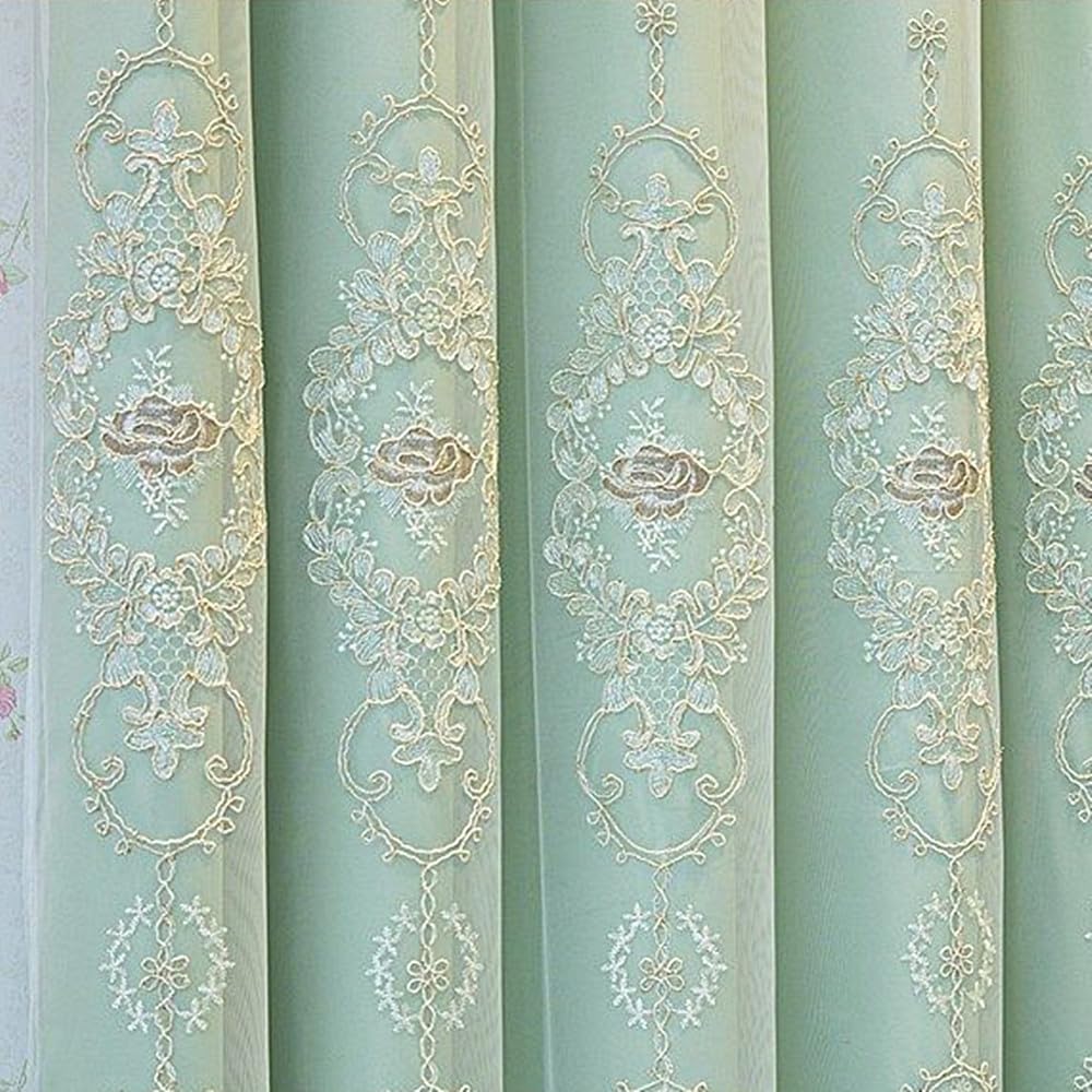 Amidoudou 1 Pair European Double Layer Curtains with Valances for Living Room Bedroom 3D Flower Embroidered Curtains (Green,63x95 Inch)