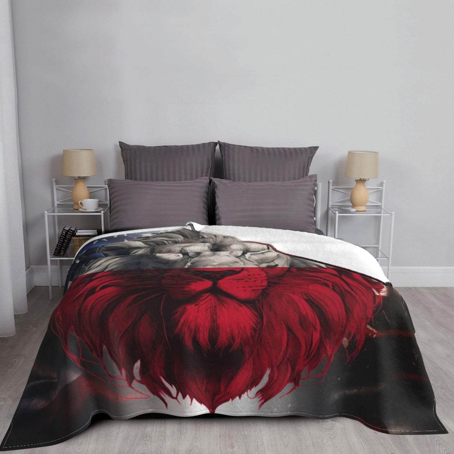 Lion Poland Polish Flag Throw Blanket - Soft Anti-Pilling Flannel, Lightweight & Warm, All Season Cozy Blanket for Couch Bed Office Travel Gift for Family 60"X50"
