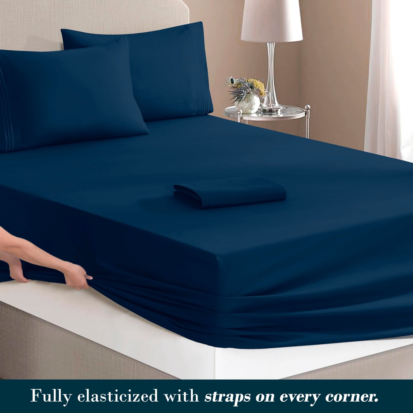 Mocassi Full Size 4-Piece Bed Sheet Set - 1800 Premium Hotel Quality Microfiber 18-24 Inches Extra Deep Pocket Fitted Sheet- Luxury Soft, Breathable, Wrinkle, and Fade Resistant, Navy Blue