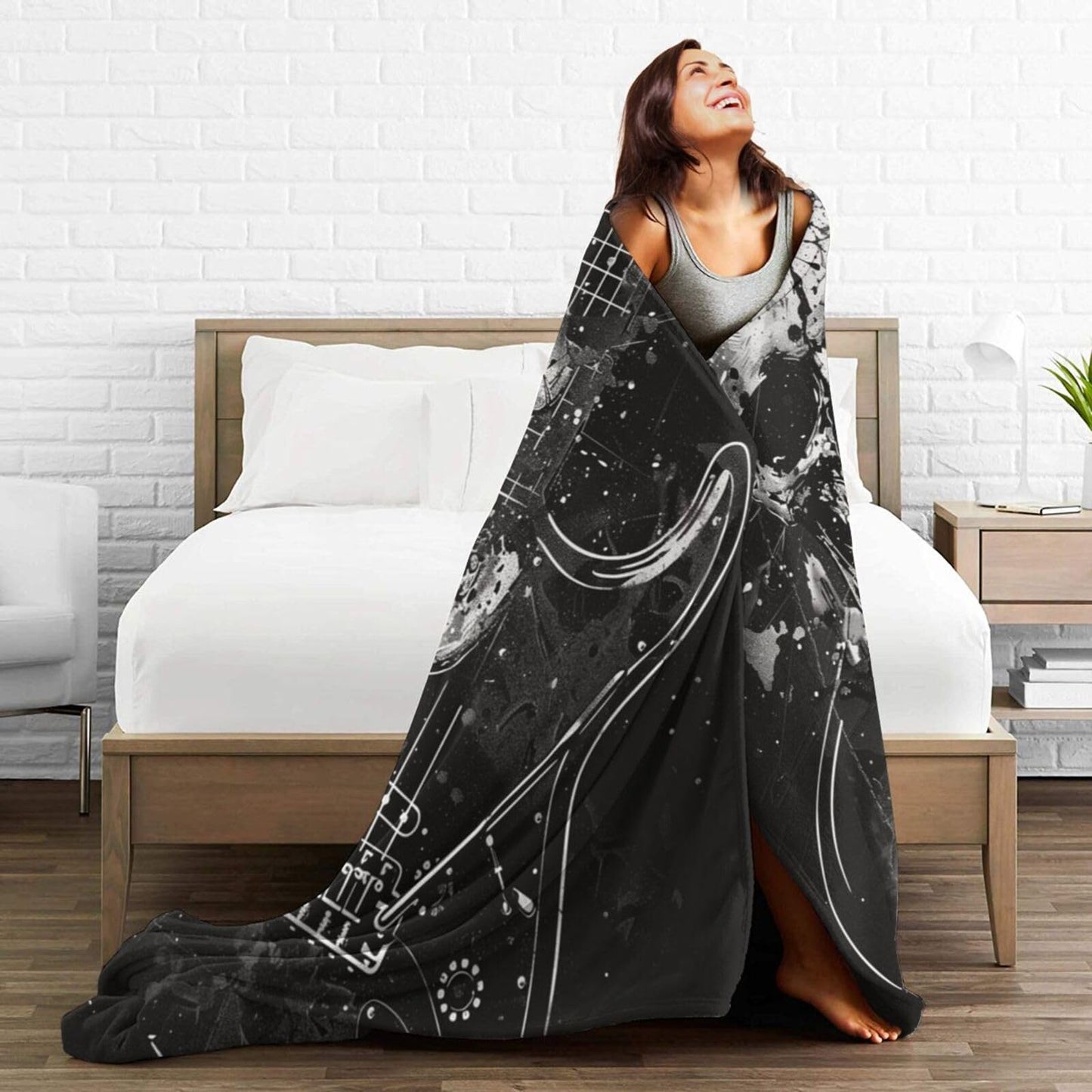 Qycazzw Rock Skull Guitar Blanket Gifts for Women Girls Kids, Gothic Heavy Metal Music Throw Blankets, Soft Cozy Flannel Throws for Sofa Couch Bedroom Decor 50x60in