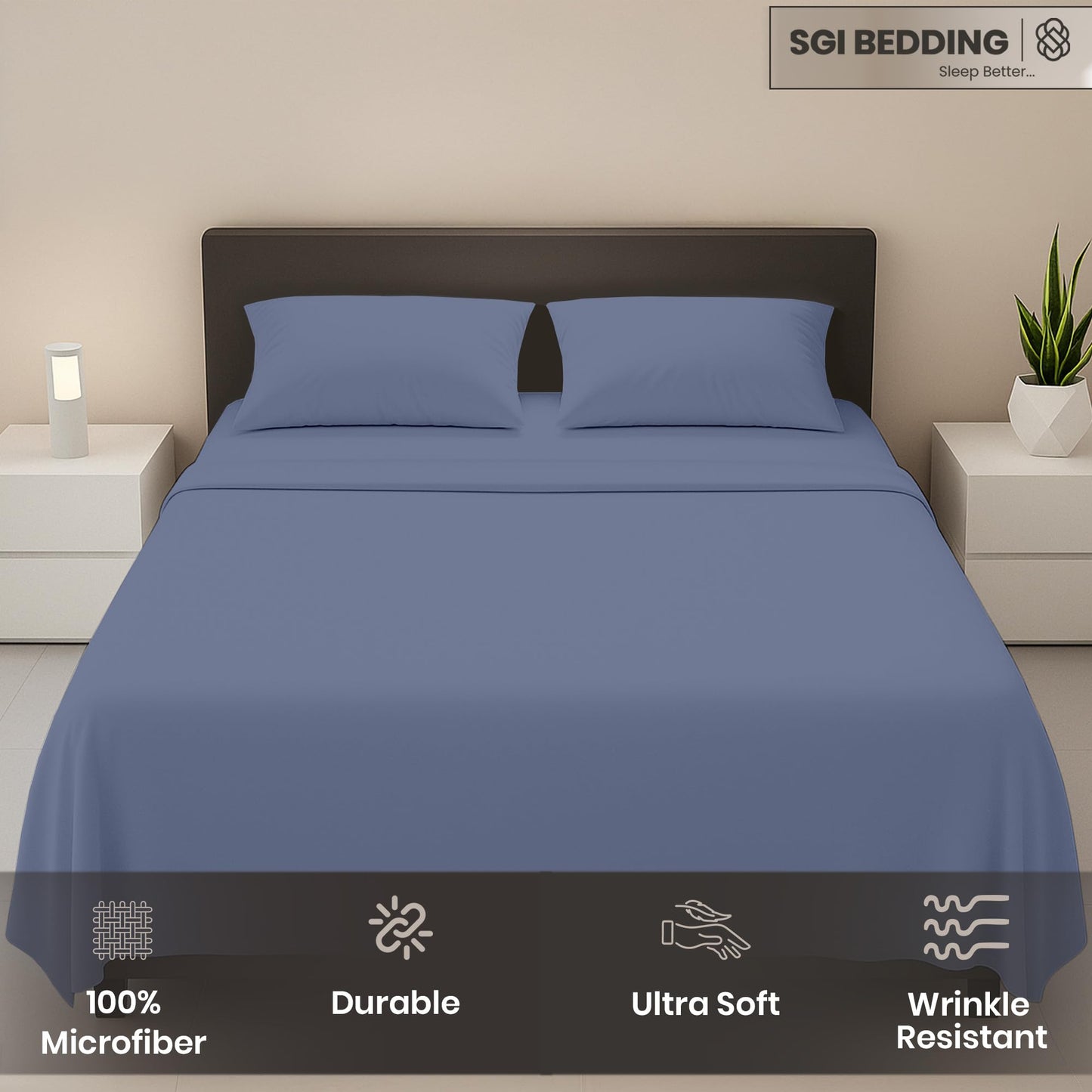 SGI bedding Full Size Med Blue Soft Brushed Luxury Microfiber 4 Piece Sheet Set- Easy Care Super Soft & Breathable Cool 15" Deep Pocket Fade Wrinkle Stain Resistant