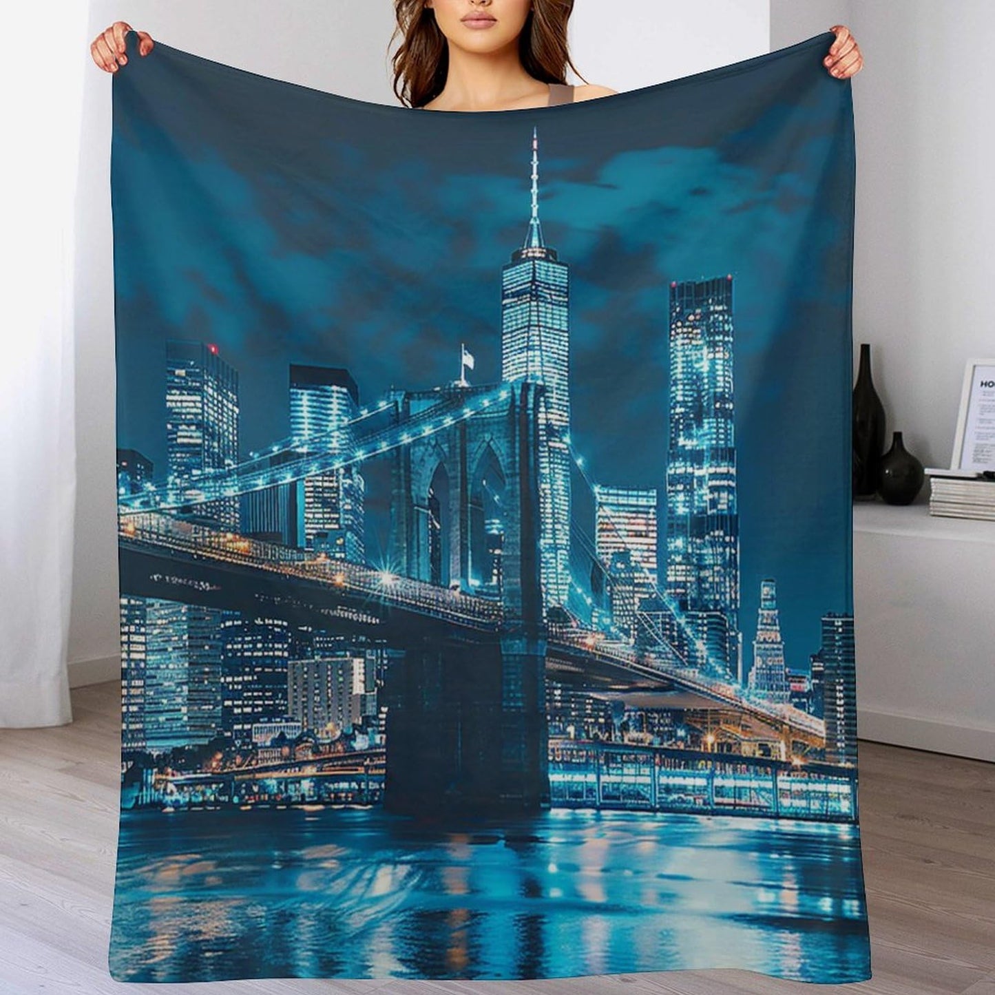 TOWINSFB Neon Light Skyscraper Flannel Throw Blanket, Soft Lightweight Cozy Warm Fantasy Bridge Cityscape Blanket for Couch Bed Travel- 30"x40"