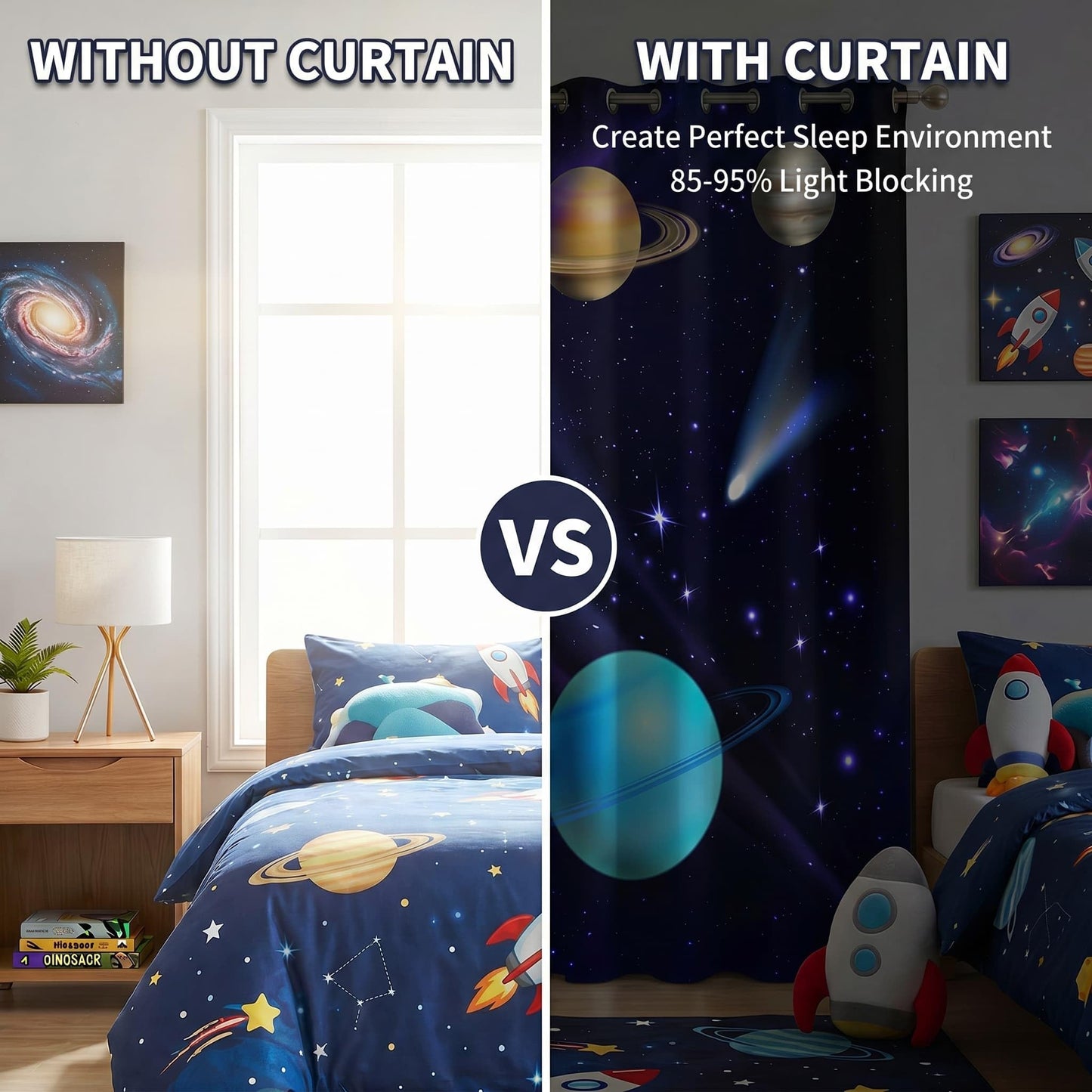 terxgrl Space Curtains for Boys Room, Galaxy Outer Space Blackout Window Curtains, Solar System Planets Darkening Drapes for Kids Bedroom Playroom, 42 x 45 Inch