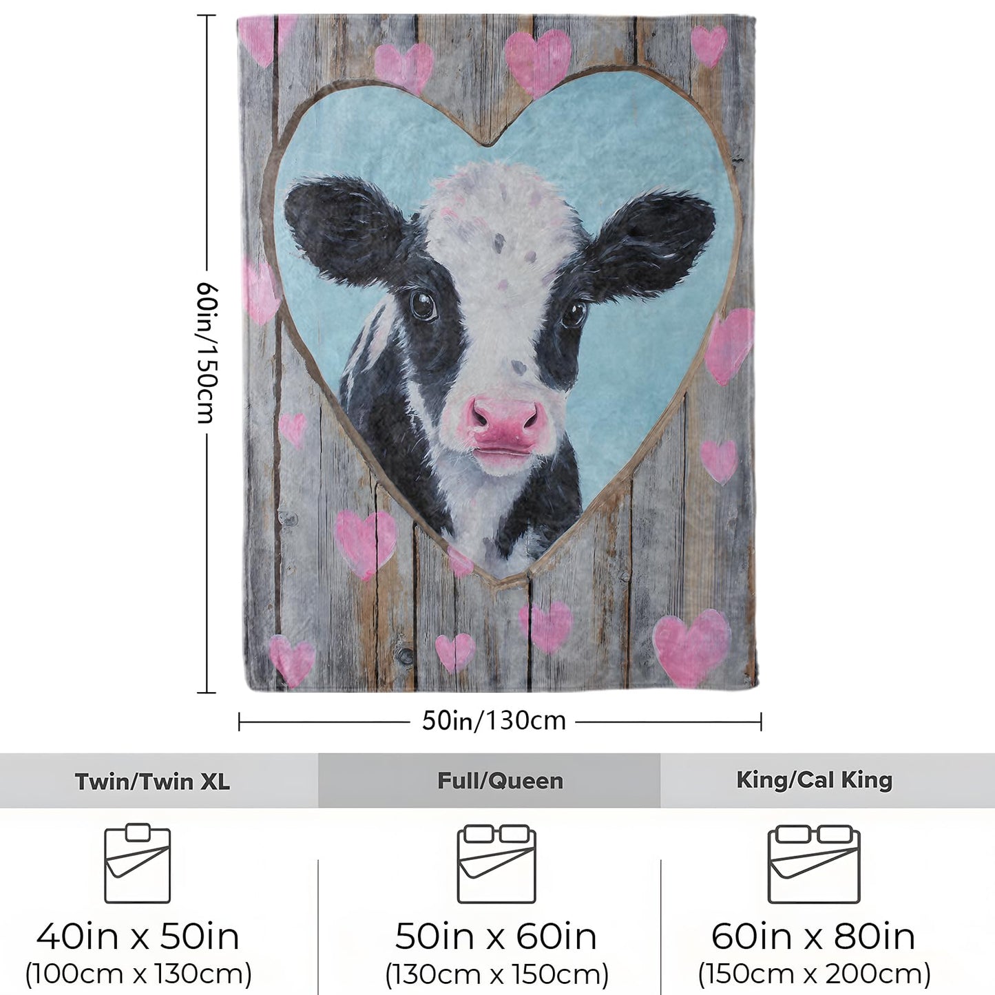 VOPNXLT Cute Cow Heart Blanket, Soft Cozy Lightweight Adorable Calf Farm Animal Throw Blanket for Women Girls Kids Gifts, Flannel Blankets for Sofa Couch Bed Travel Decor 50x60 Inch