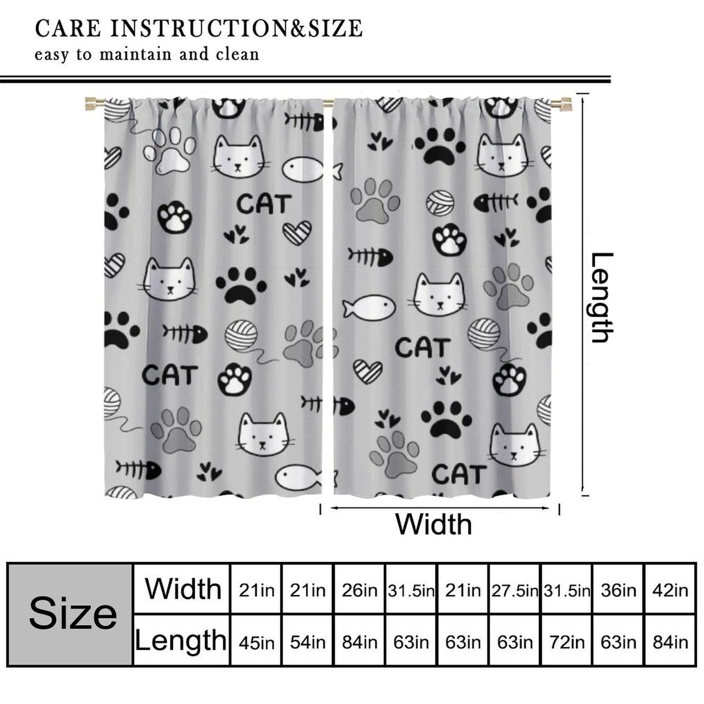 DDCBNS Cartoon Cats Blackout Curtains for Kids,Gray and White Cute Animals Window Treatments for Boys Girls Nursery Bedroom Living Room Décor,2 Panels Set,Total Size 42 x 45 Inch