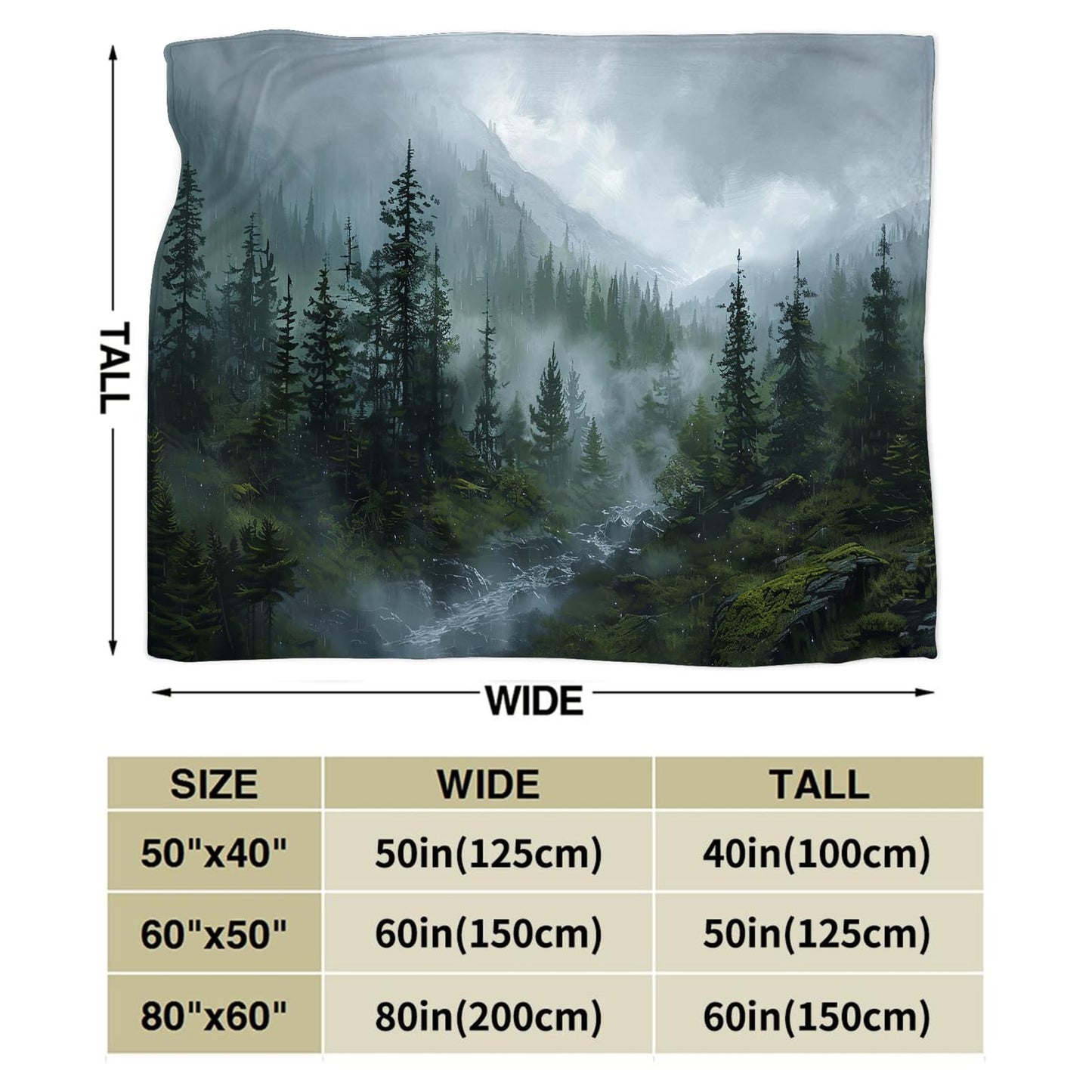 Baegopa Forest Blanket Misty Mountain Tree Throw Blanket Cozy Plush Fleece Flannel Green Nature Blankets Landscape Party Gifts for Girls Boys Women Men 50"X40"