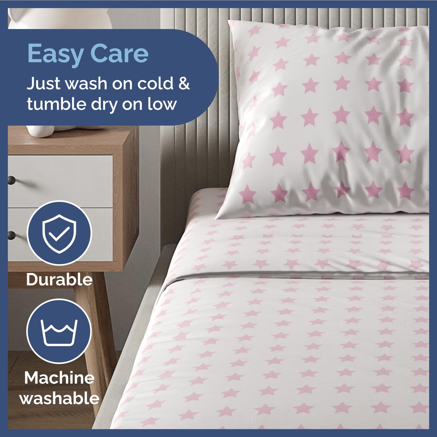Kids Twin Size Bed Sheet Set - 3 Piece Kids Loft Bed Sheets - Pink Star Sparkle Themed Bedding - Soft, Cute - Breathable and Machine Washable - Cute Easy-Care Bed Set for Boys, Girls, Teens & Toddlers