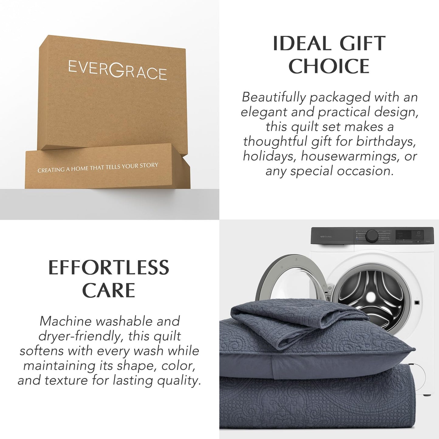 EverGrace Medallion Stitch Cotton Quilt Set King Size, 3-Piece 100% Cotton Quilted Bedspread Coverlet Bedding Set with Pillow Shams, Oversized Lightweight Soft & Breathable All-Season, Indigo Blue