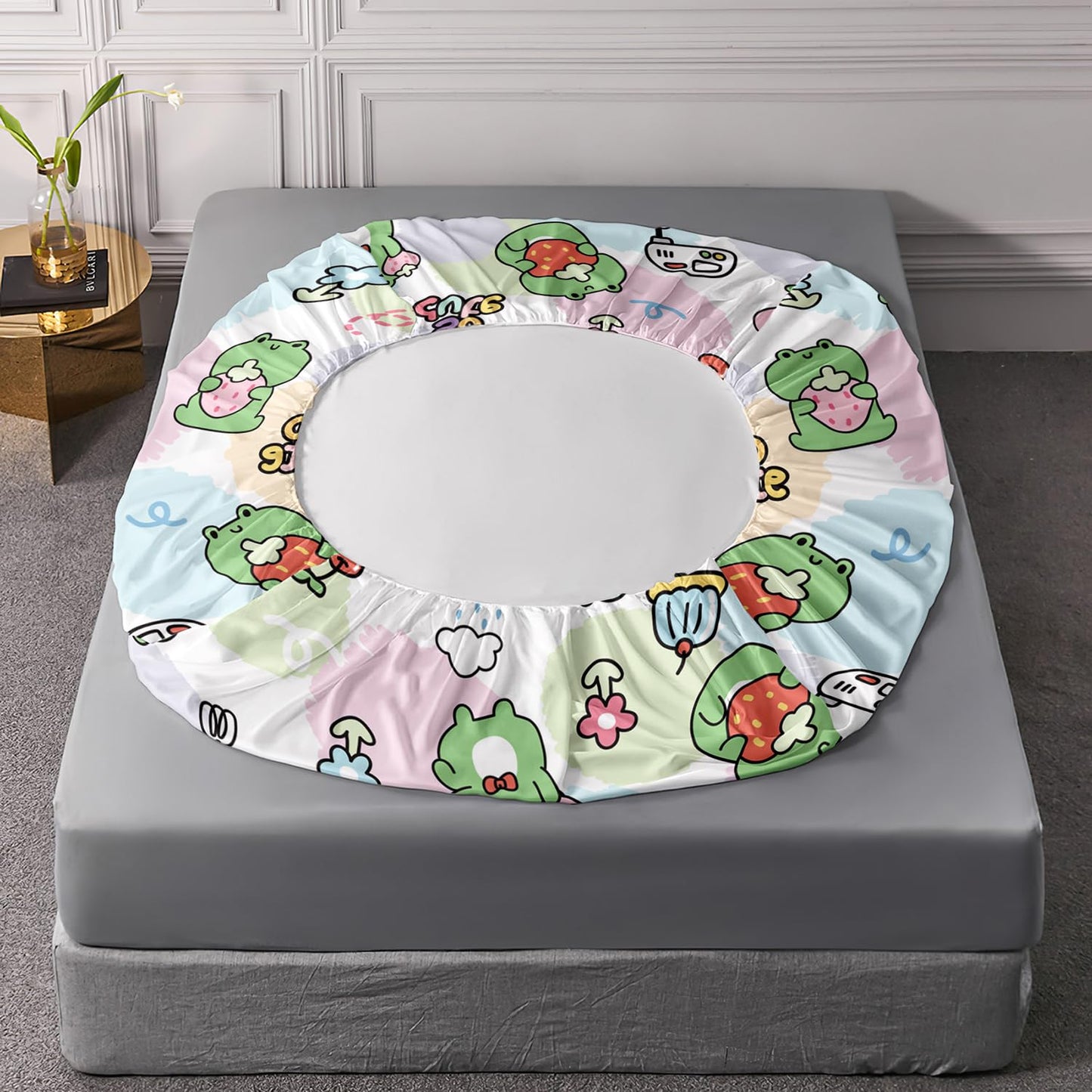 AILONEN Kawaii Bedding Cute Frog Fitted Sheet Set, Twin Size Sheets for Kids Girls,Cartoon Frog and Strawberry Bed Sheet Set,Amphibian Animal Print Sheets 3 Pieces, 1 Fitted Sheet and 2 Pillowcases