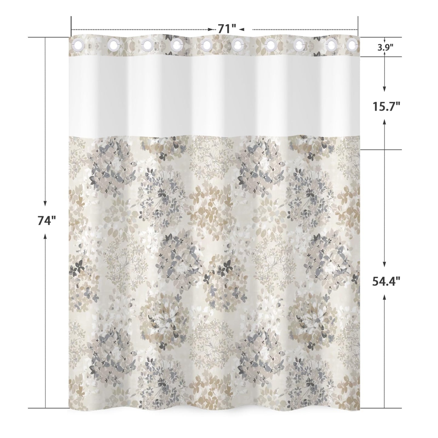 NAEMBCU Modern Floral Shower Curtain with Snap in Liner Waterproof
