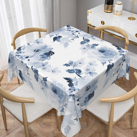 TTQYFNM 70x70inches Watercolor Blue Floral Tablecloth Navy and White Flowers Printed Modern Minimalist Art Square Table Cloth Waterproof Fabric Table Cover for Kitchen Dining Room Patio Party Decors