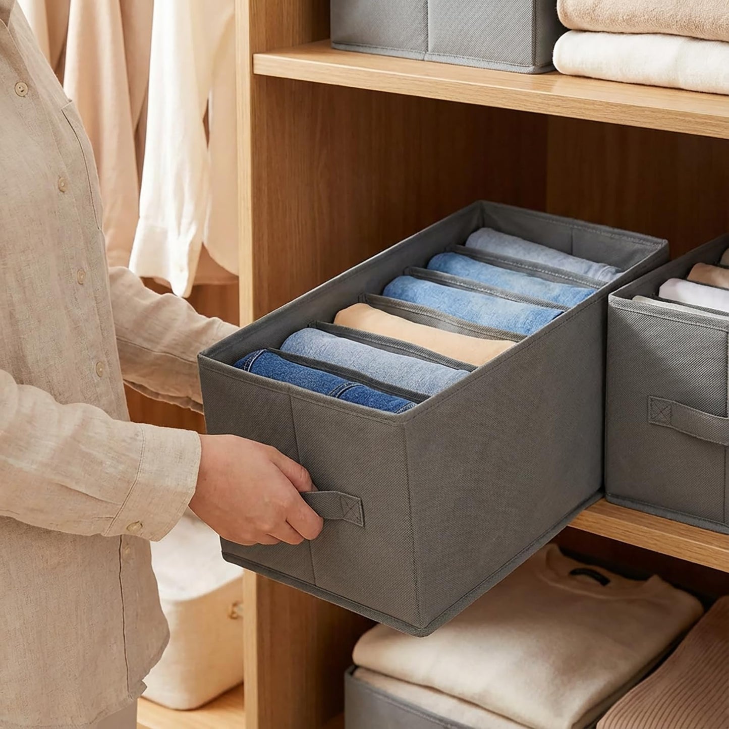Nicunom 6 Pack Wardrobe Clothes Organizer, 6 Grids Large Clothes Closet Organizer and Storage, Divided Clothing Storage Boxes Bins Closet Drawer Organizer for Jeans T-shirt Pants Sweater