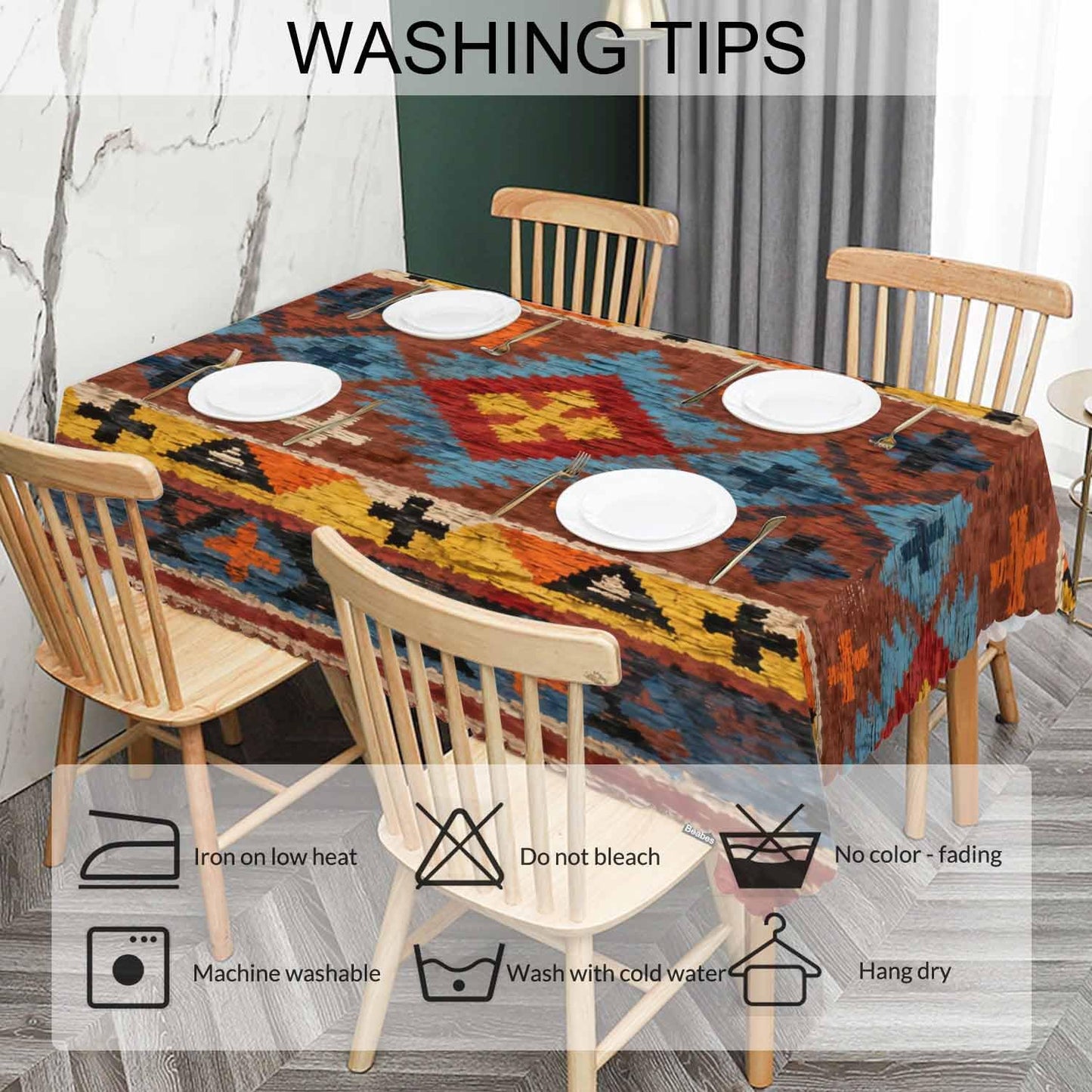 Beabes Tribal Pattern Decorative Table Cover for Kitchen, Ethnic Chevron Native American Style Red Oblong Tablecloth Dining Table Cloth Tabletop Tablecloths for BBQ Picnic Coffee 52"X70"
