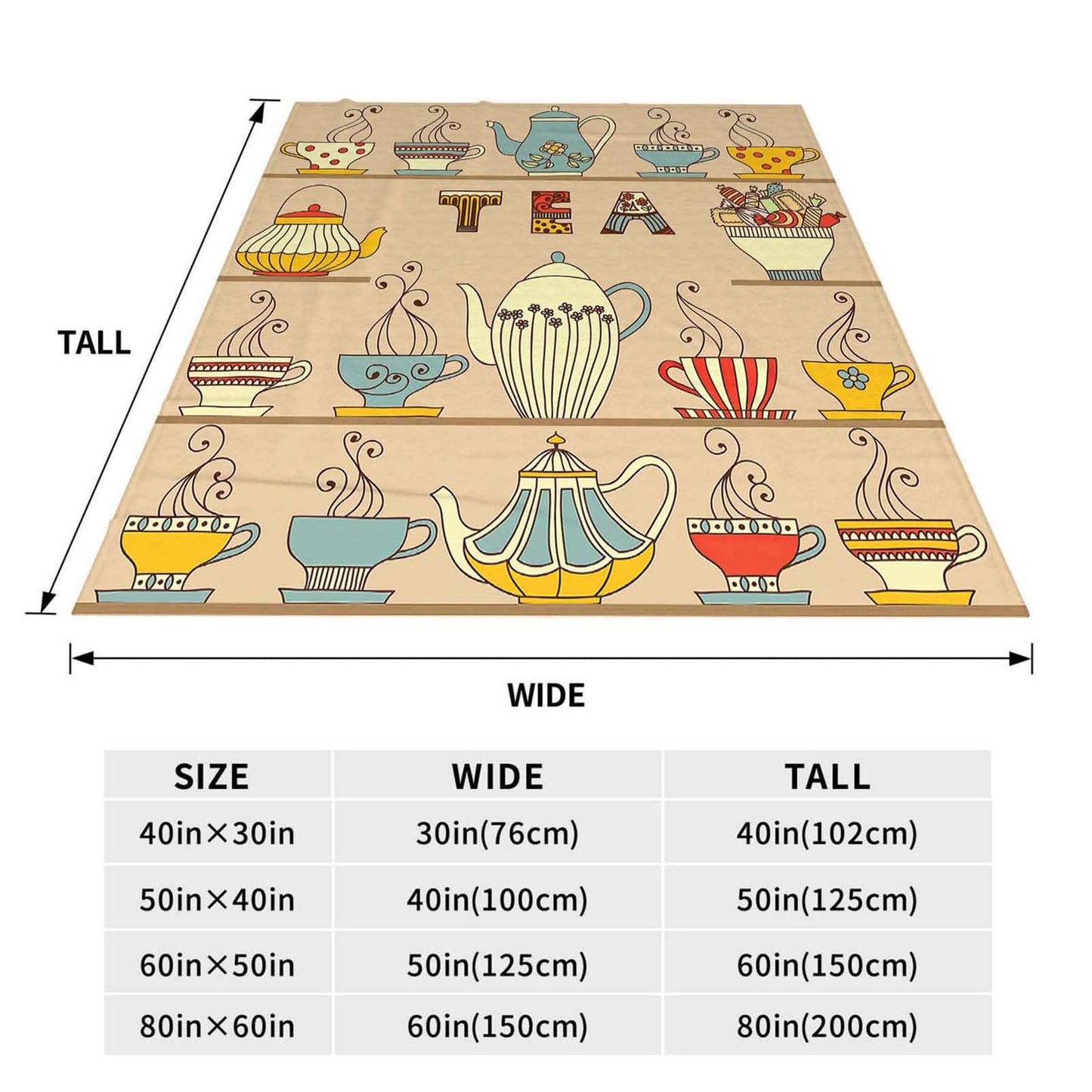 Throw Blanket 50x60 Inch,Tea Cup Teapot Coffee Cozy Soft Lightweight Fuzzy Flannel Blanket 60x50 Inch Suitable for Couch Bed Sofa Living Room in All Seasons
