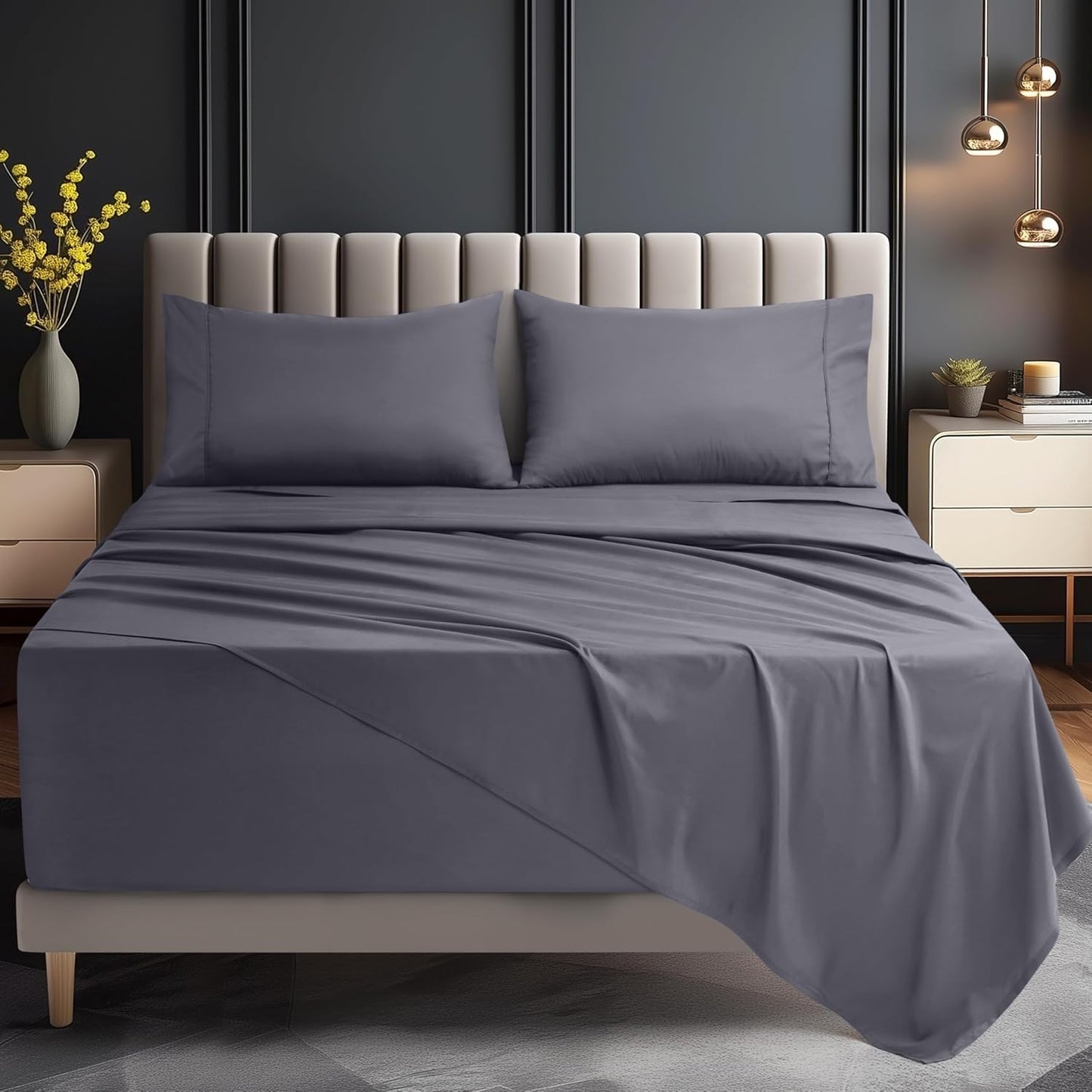Utopia Bedding King Size Extra Deep Pocket Sheet Set – Fits Mattresses Up to 21 inches – Cooling, Soft & Breathable – Oeko-Tex 4 Piece Bed Sheets (Grey)