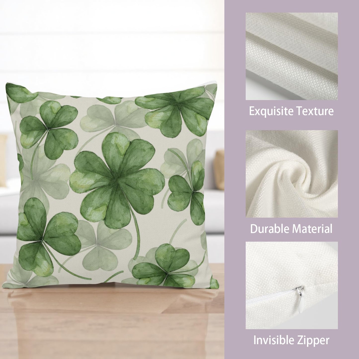 ABSOP St. Patrick's Day Pillow Covers 18x18 Inch Green Shamrock Pattern Decorative Throw Pillow Covers Set of 2 Holiday Pillowcases for Sofa Couch Home Party Bedroom Decor
