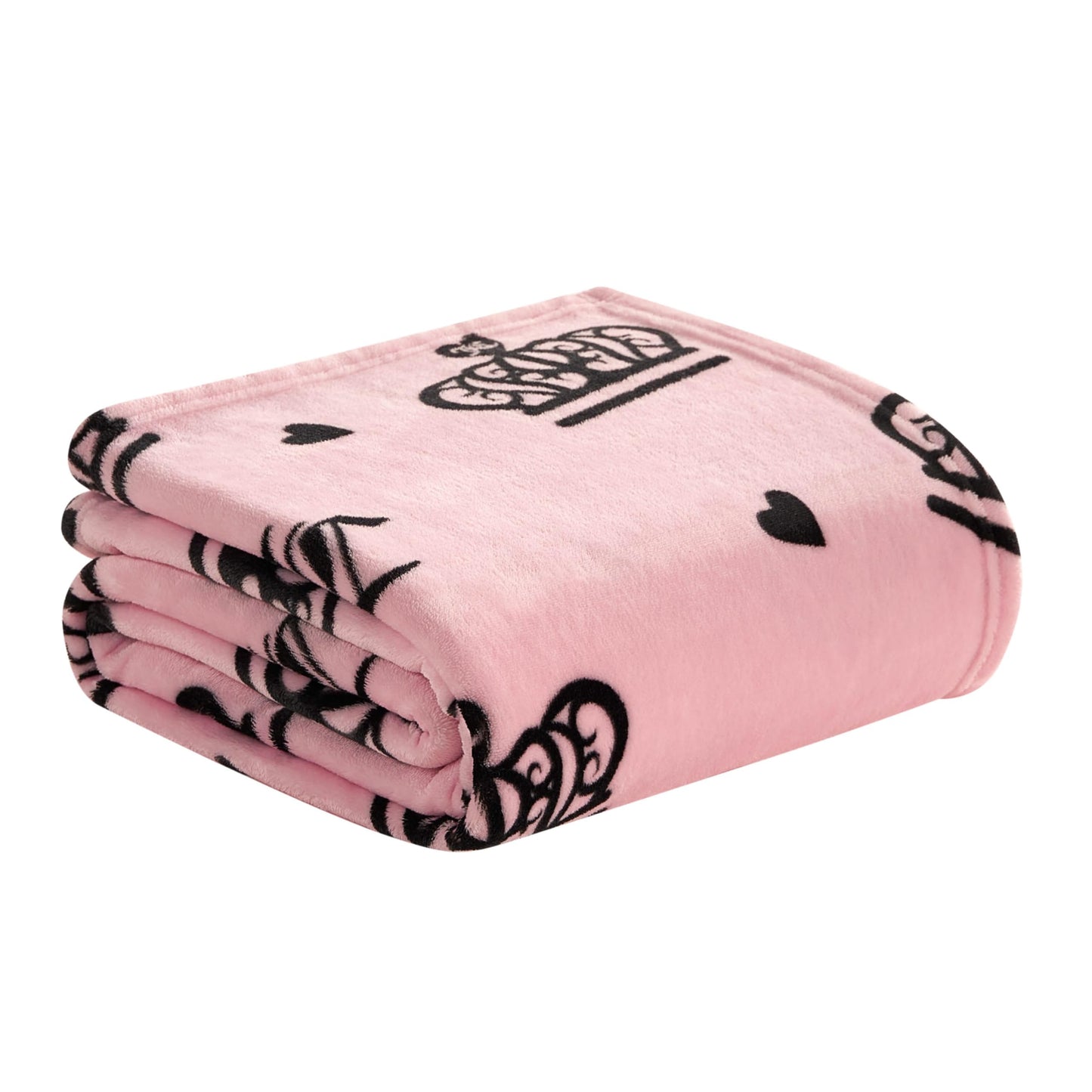 Juicy Couture Elegant Crown Diamond 50" x 70" Plush Throw Blanket, Pink - Decorative Blankets for Sofas, Throws for Chairs, and Beds