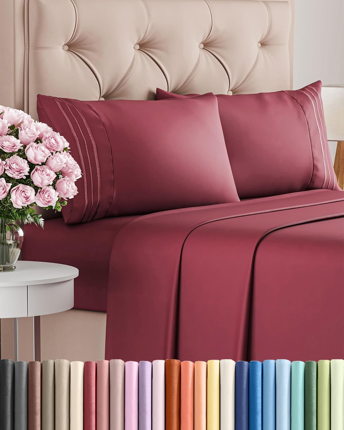 Queen Size 4 Piece Sheet Set - Comfy Breathable & Cooling Sheets - Hotel Luxury Bed Sheets for Women & Men - Deep Pockets, Easy-Fit, Extra Soft & Wrinkle Free Sheets - Burgundy Oeko-Tex Bed Sheet Set