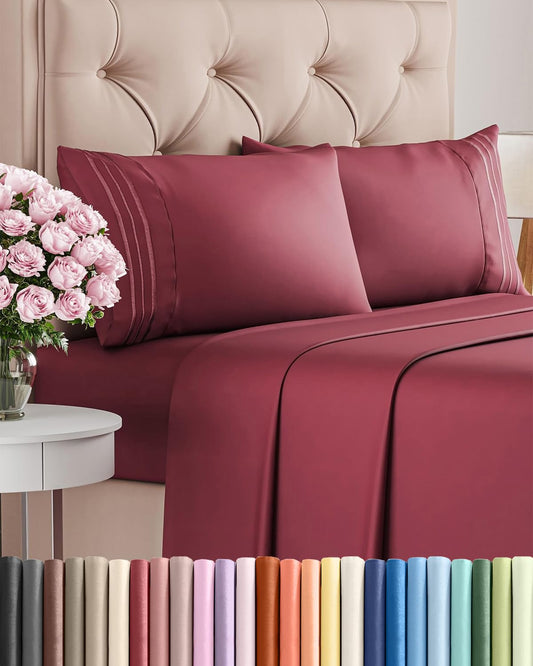 Queen Size 4 Piece Sheet Set - Comfy Breathable & Cooling Sheets - Hotel Luxury Bed Sheets for Women & Men - Deep Pockets, Easy-Fit, Extra Soft & Wrinkle Free Sheets - Burgundy Oeko-Tex Bed Sheet Set